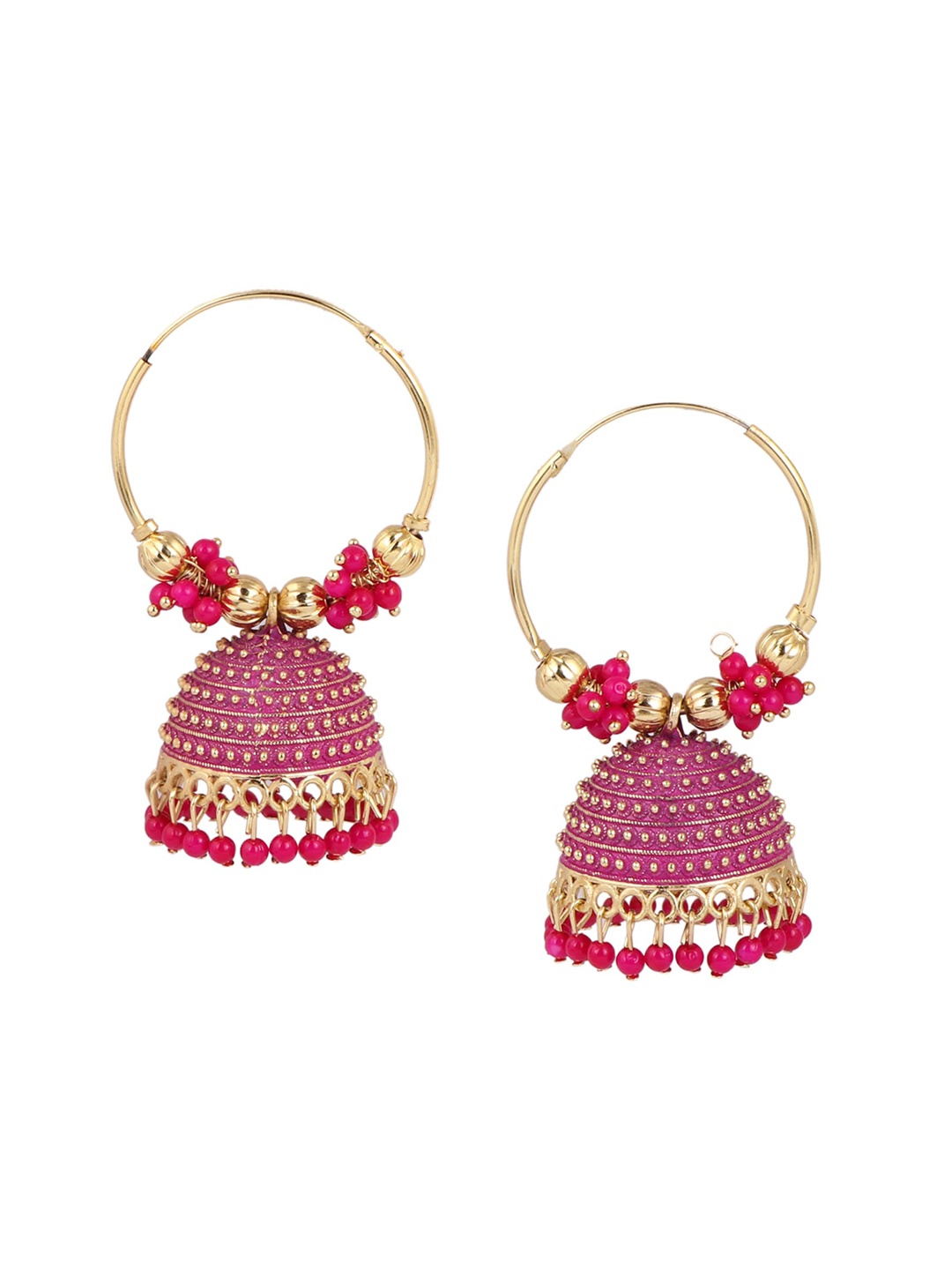 

Keviv Gold-Plated Kundan Studded Contemporary Hoop Earrings, Pink