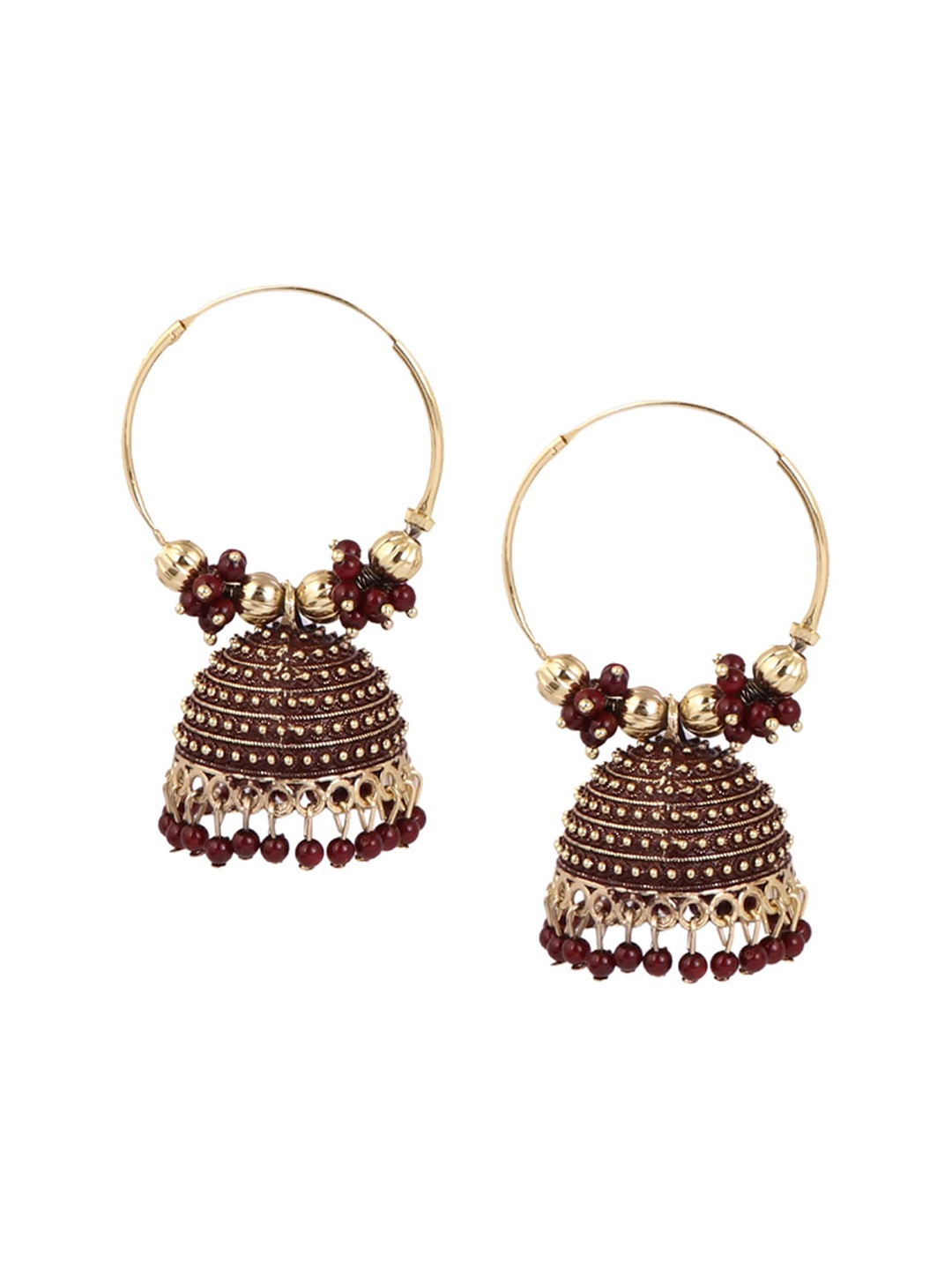 

Keviv Gold-Plated Contemporary Jhumkas, Maroon
