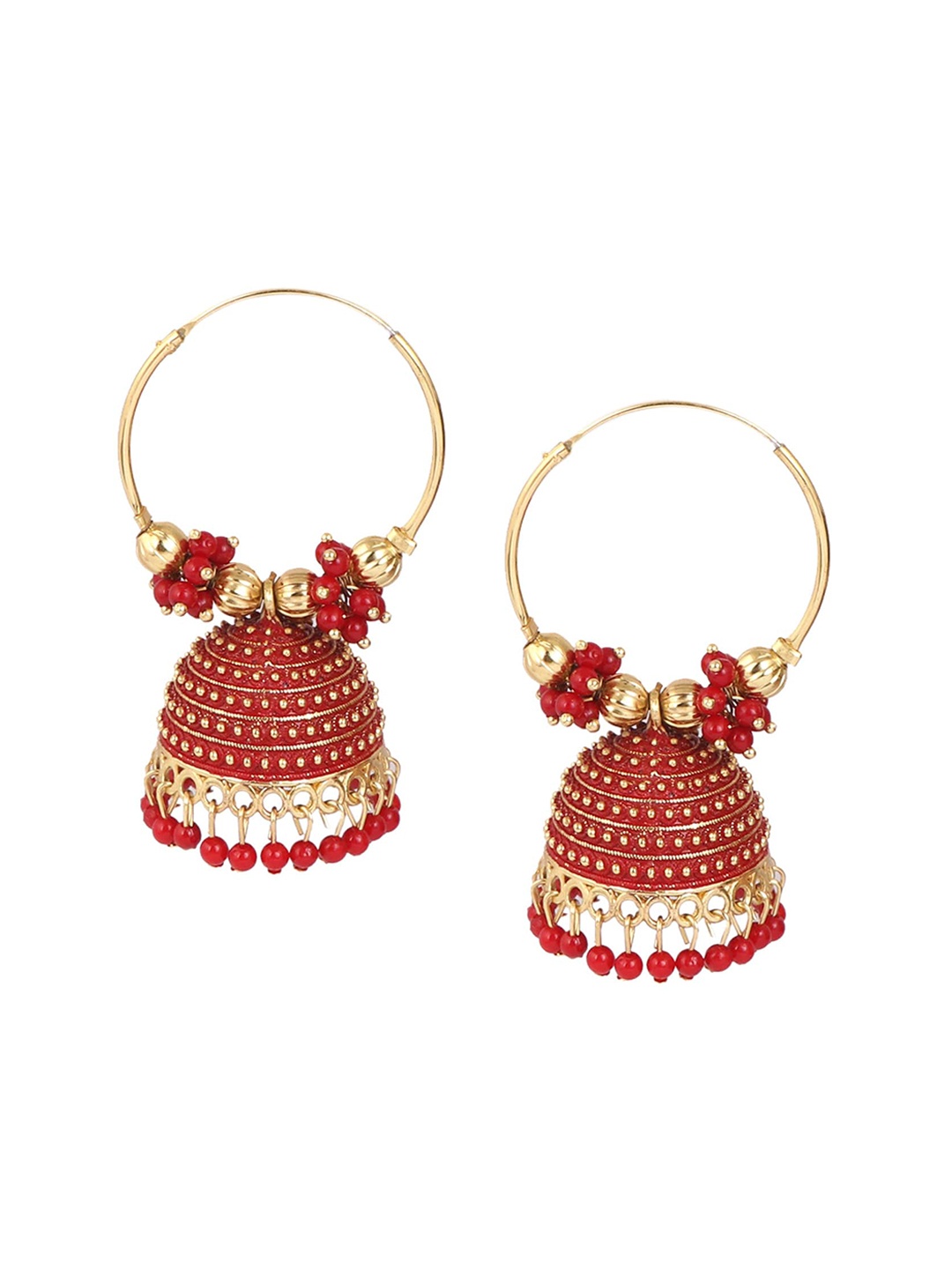 

Keviv Gold-Plated Contemporary Jhumkas, Red