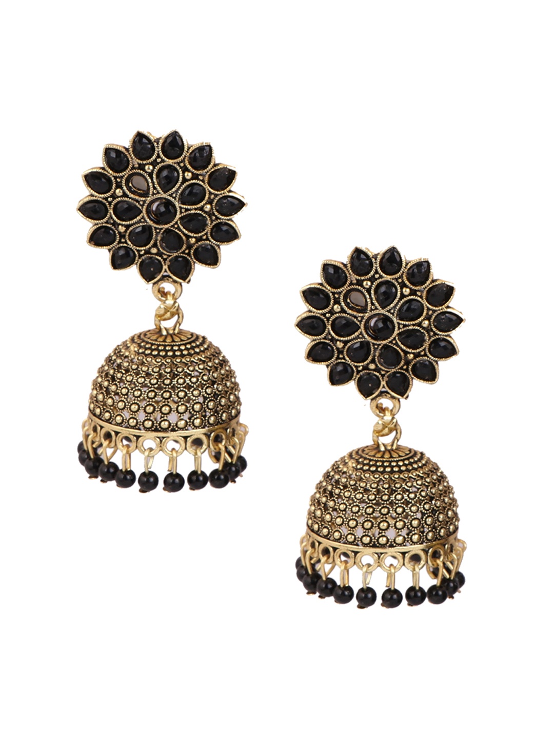 

Keviv Gold-Plated Kundan Studded & Beaded Dome Shaped Jhumkas, Black