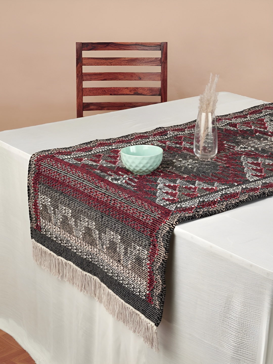 

Fabindia Red & Grey Ethnic Motifs Printed Table Runner