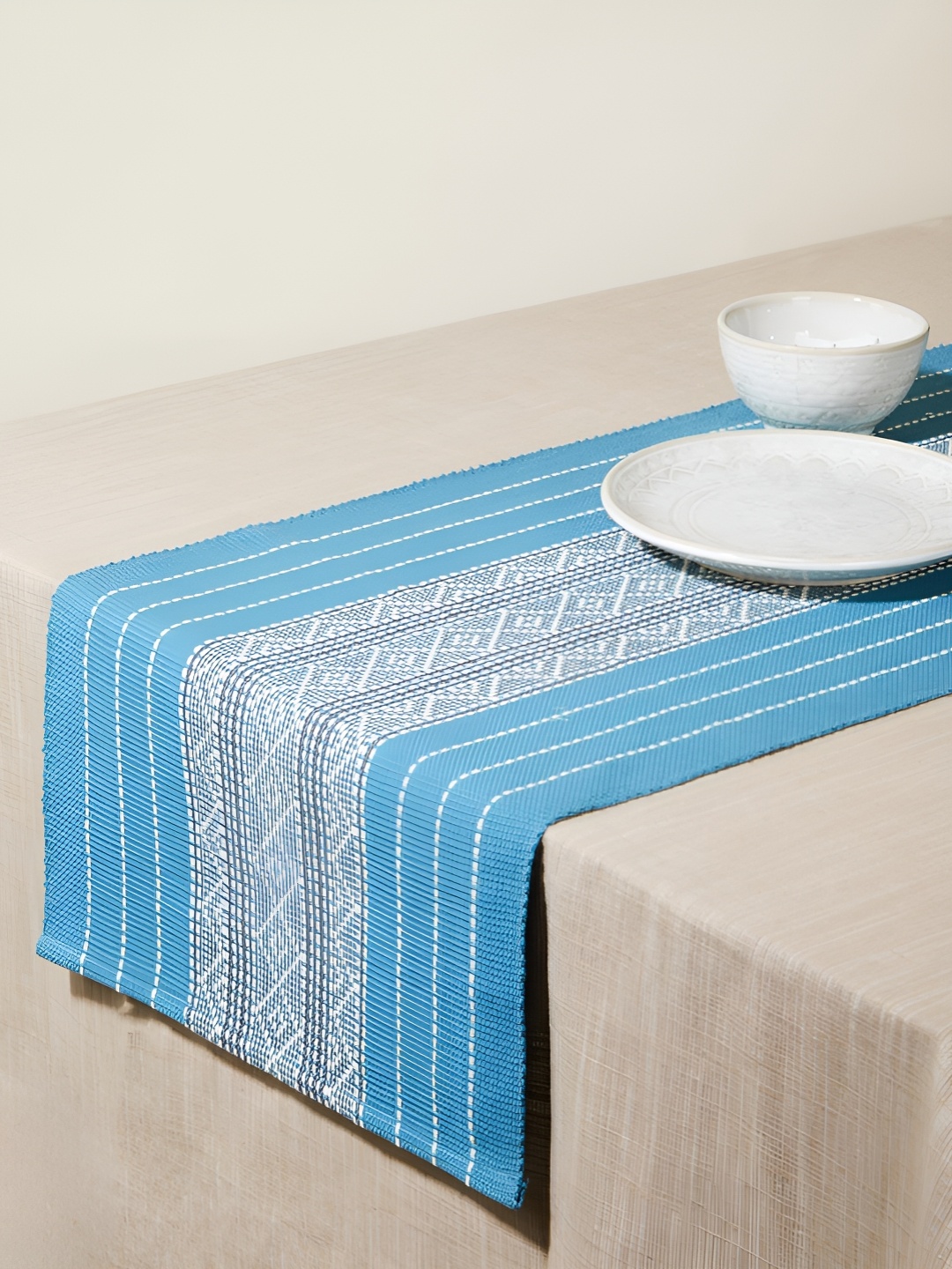 

Fabindia Blue & Grey Ethnic Motifs Printed Pure Cotton Runner