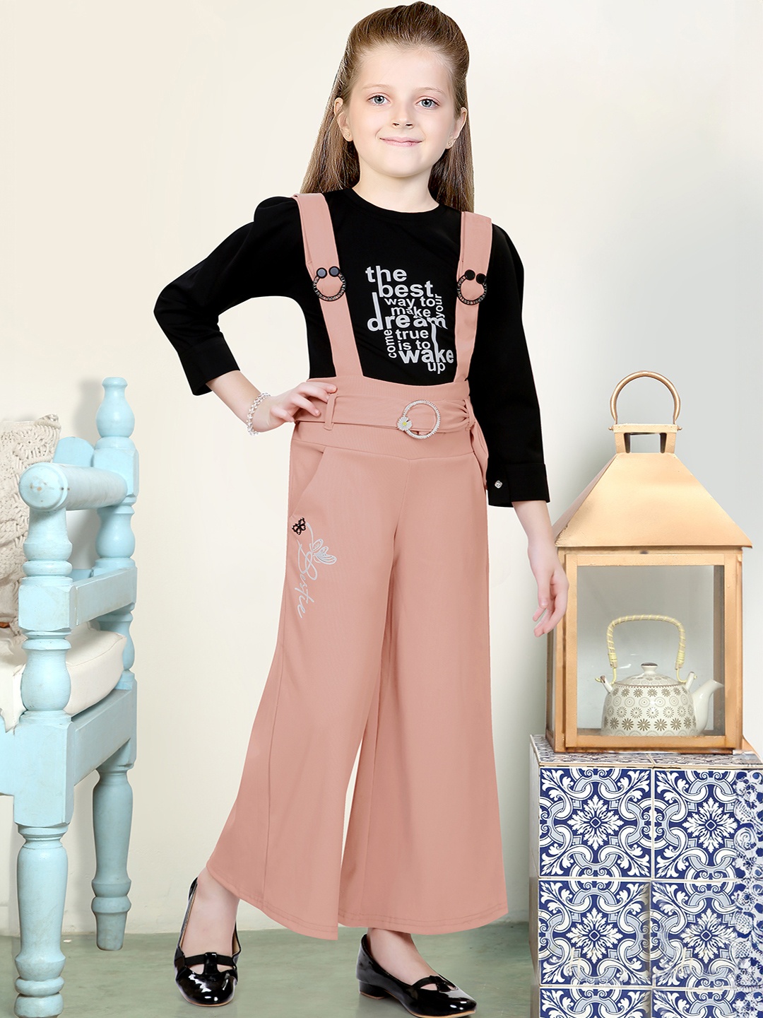 

Hunny Bunny Girls Cotton Dungaree With T-Shirt, Peach