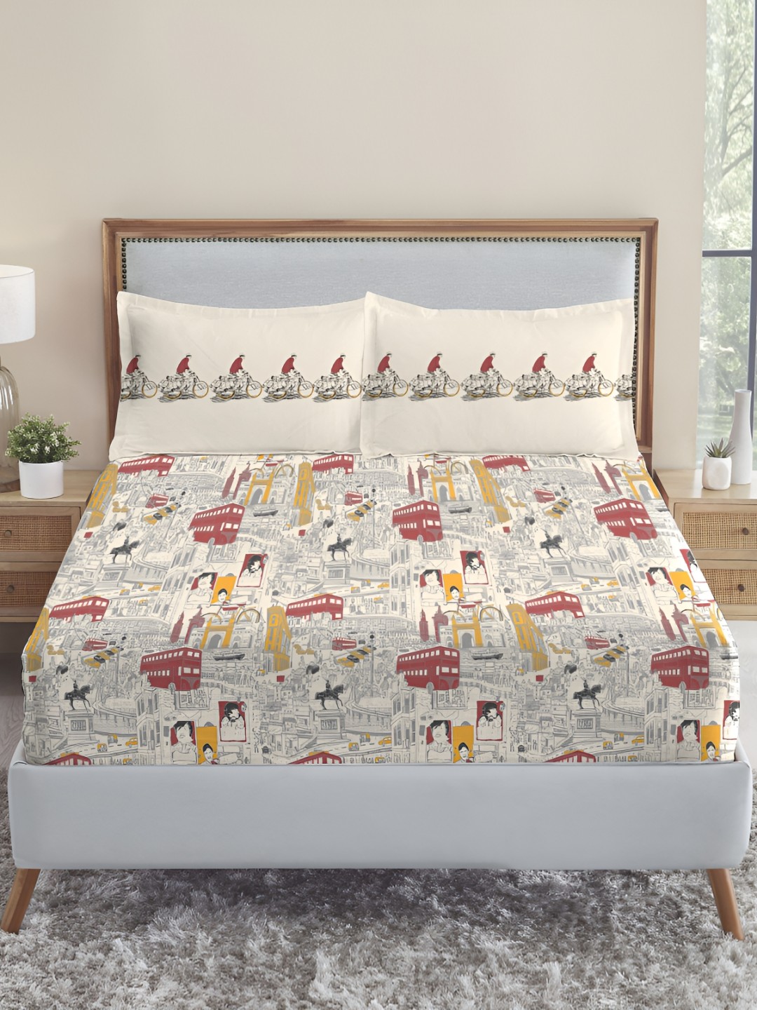 

MYTRIDENT Mumbai Meri Jaan Atulaya Bharat 144TC King Cotton Bedsheet with 2 Pillow Covers, Red