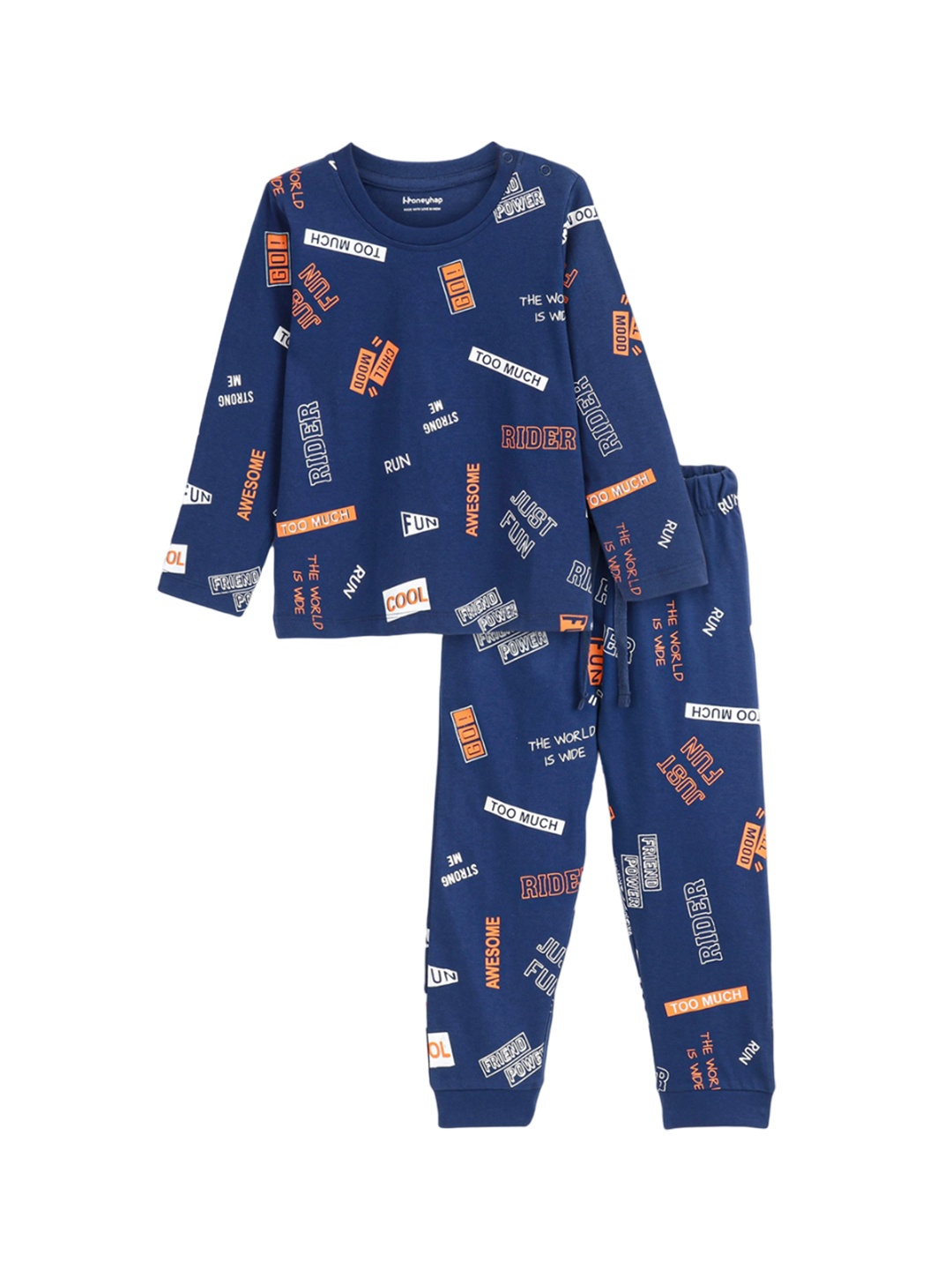 

Honeyhap Boys Typography Printed Bio Finish Pure Cotton Night suit, Navy blue