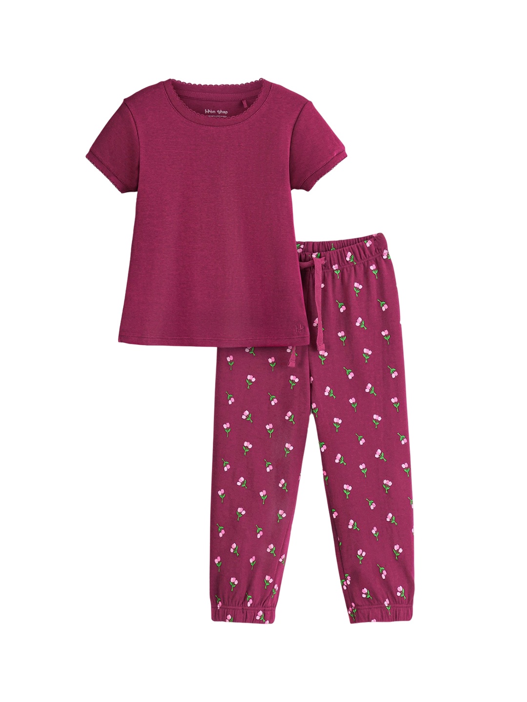 

Honeyhap Girls Round Neck Pure Cotton Bio Finish Night Suit, Maroon