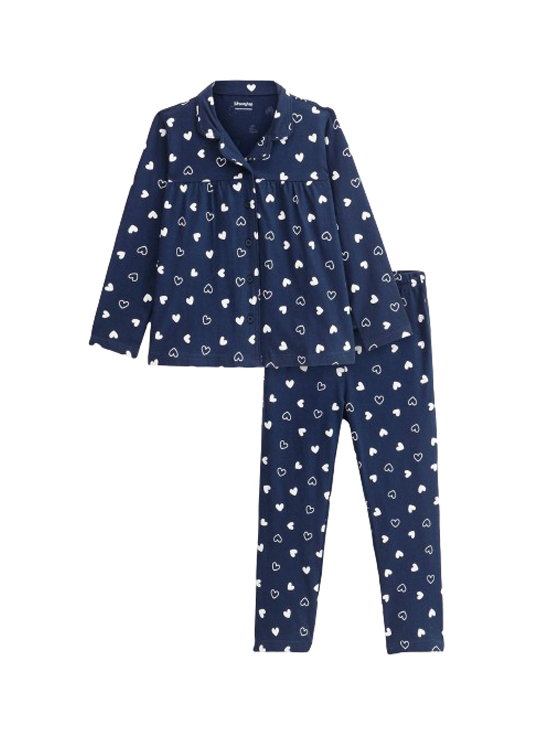 

Honeyhap Girls Conversational Printed Pure Cotton Night suit, Navy blue