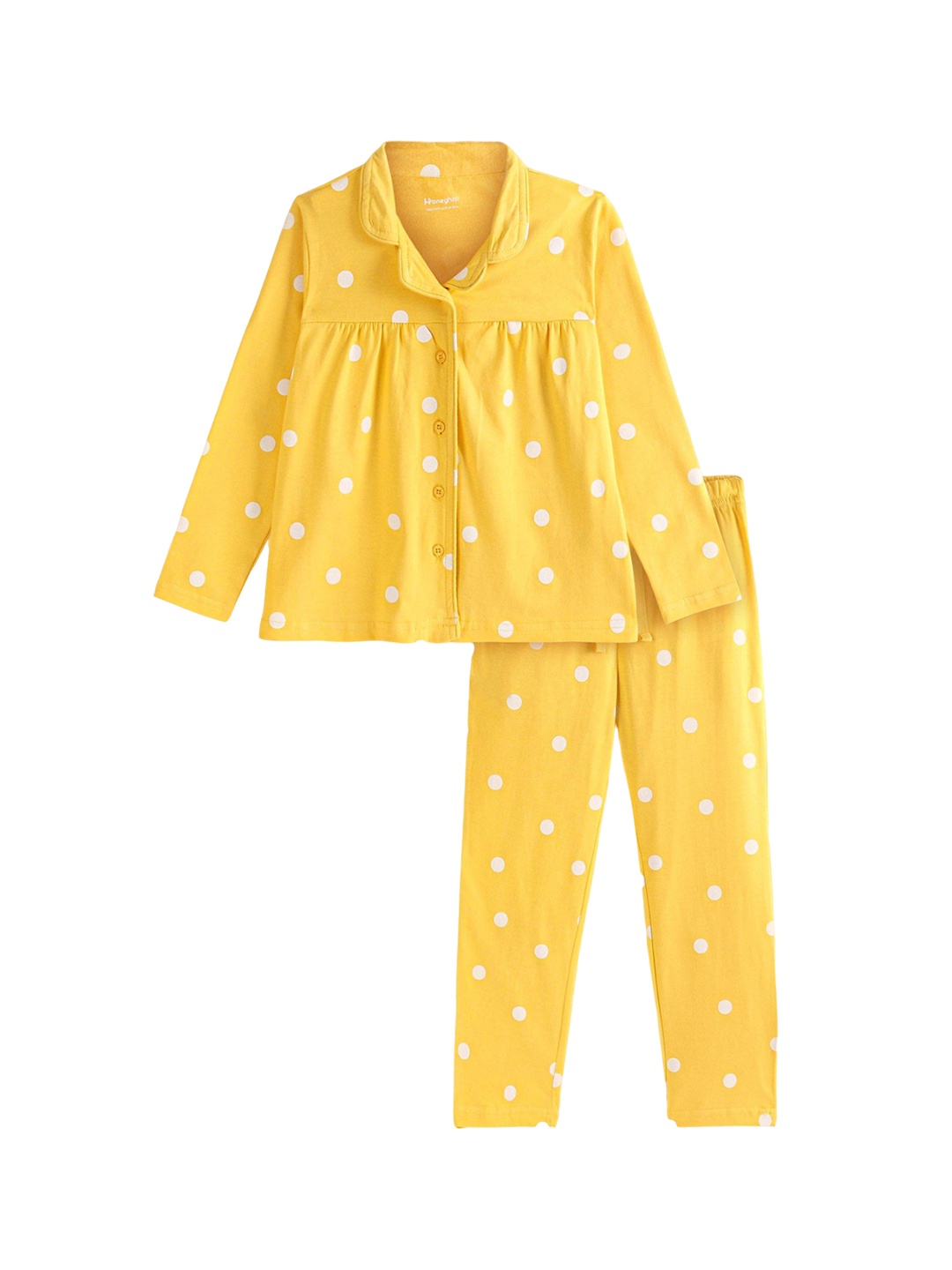 

Honeyhap Girls Printed Pure Cotton Top With Pyjamas, Yellow