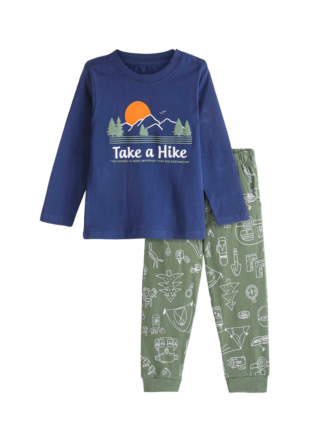 

Honeyhap Boys Graphic Printed Pure Cotton Night suit, Navy blue