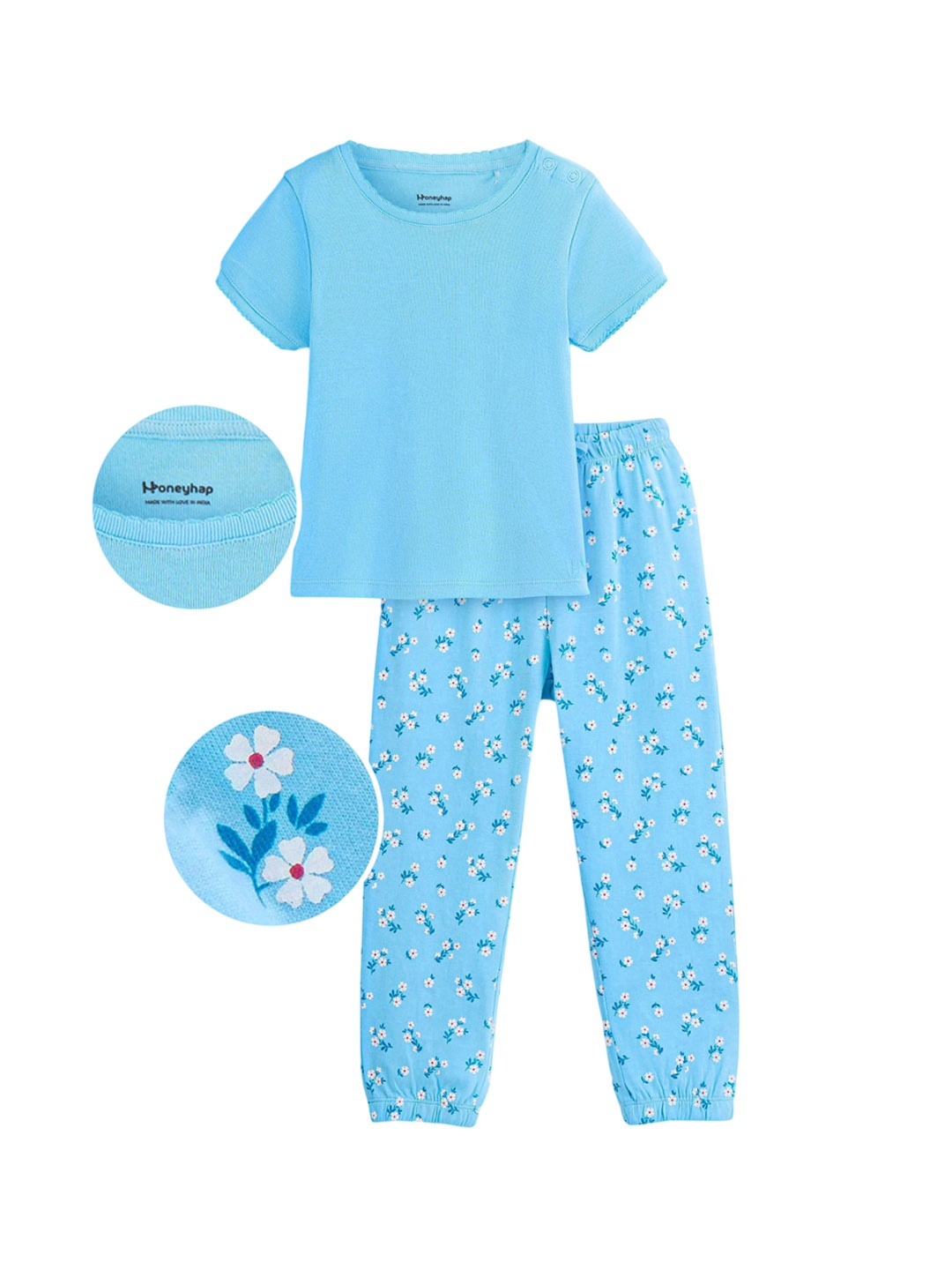 

Honeyhap Girls Bio Finish Pure Cotton Night suit, Blue