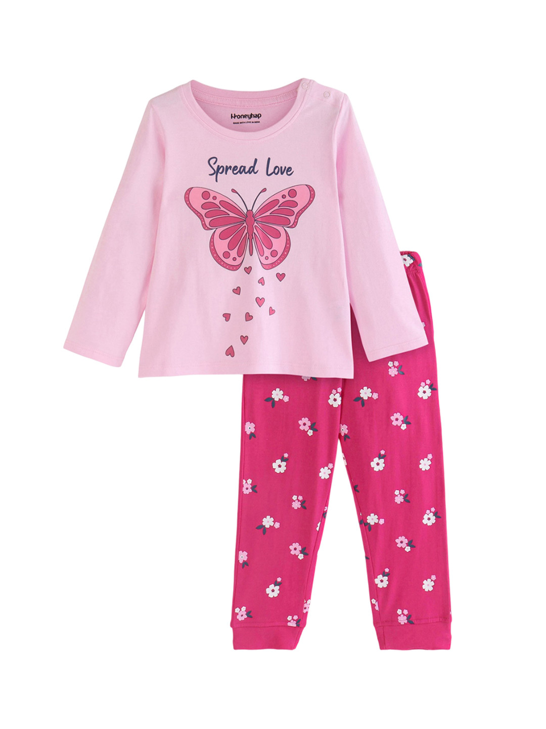 

Honeyhap Girls Graphic Printed Bio Finish Pure Cotton Night suit, Pink