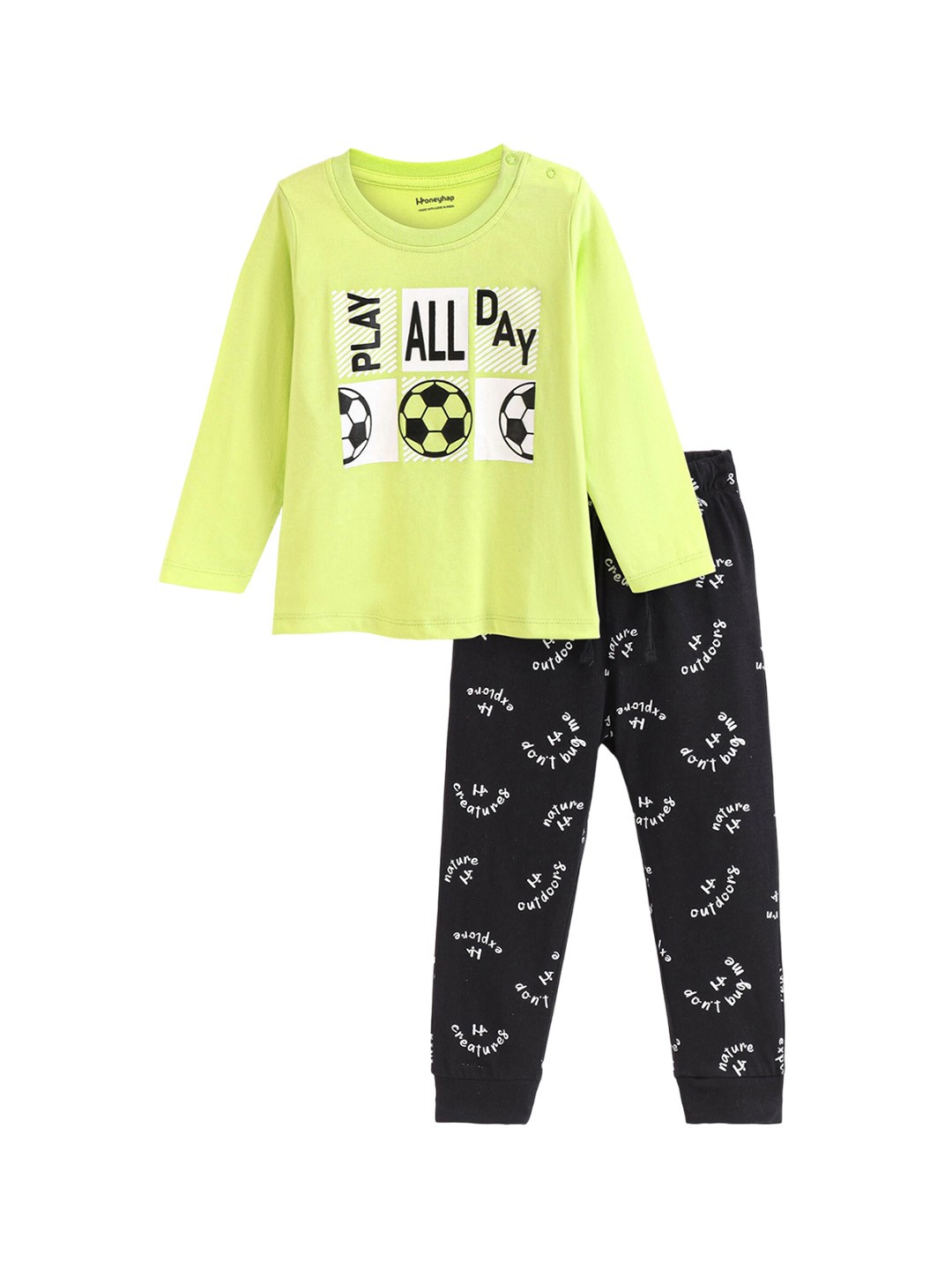

Honeyhap Boys Graphic Printed Pure Cotton Night suit, Black