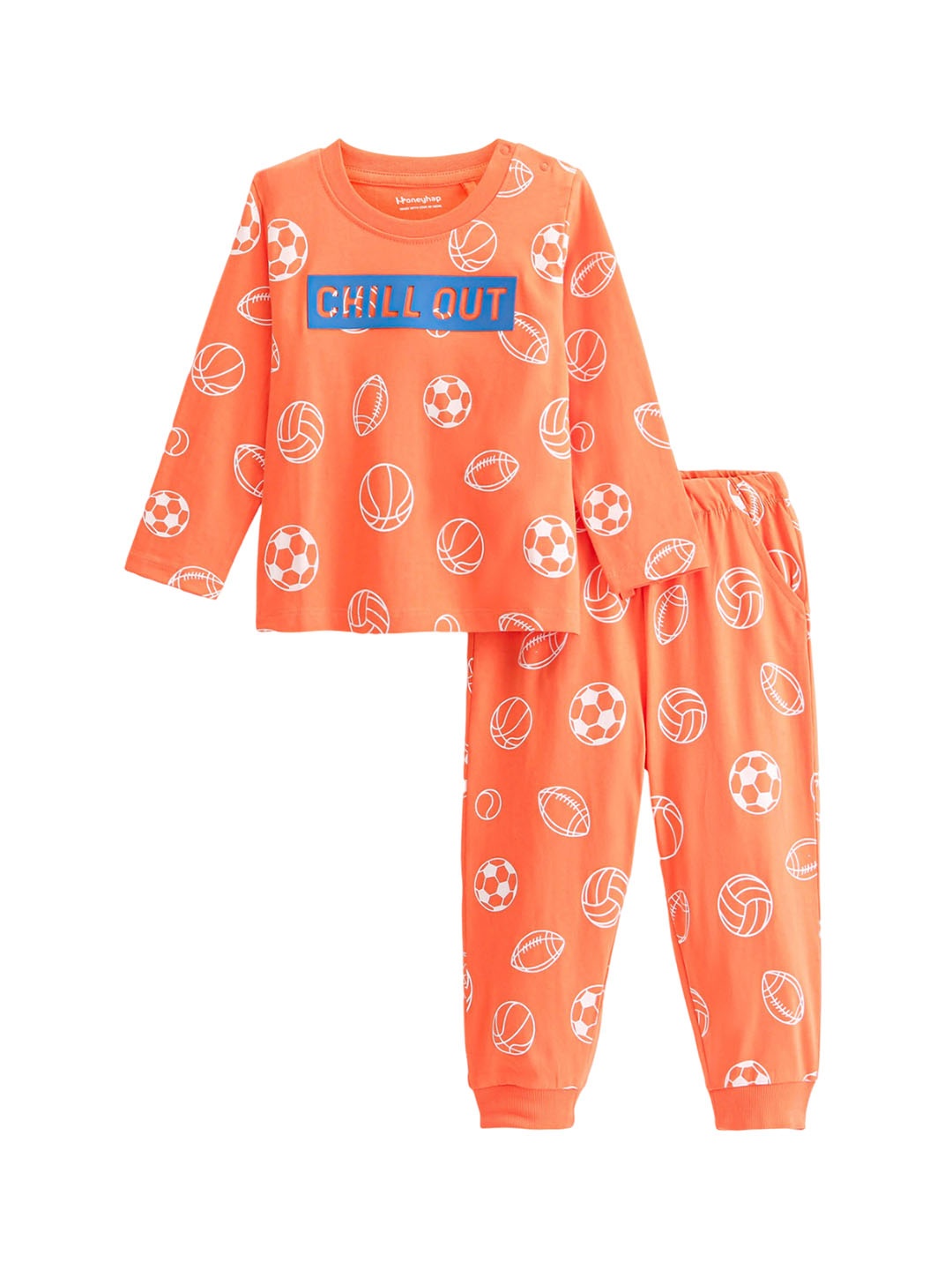 

Honeyhap Boys Conversational Printed Pure Cotton Night suit, Orange