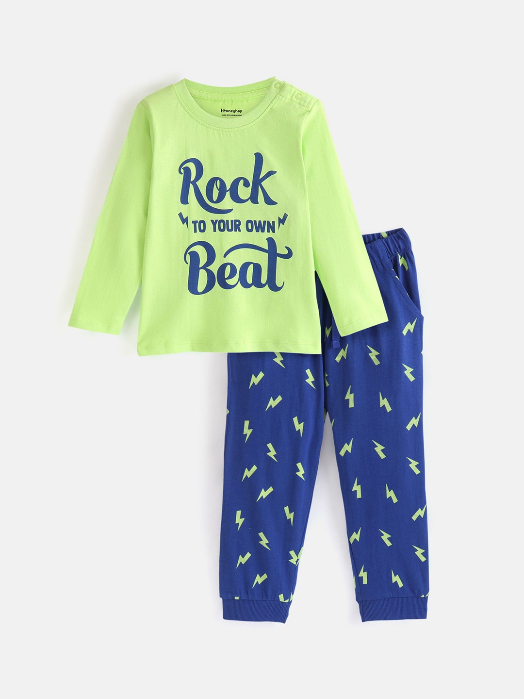 

Honeyhap Boys Typography Printed Pure Cotton Night suit, Navy blue