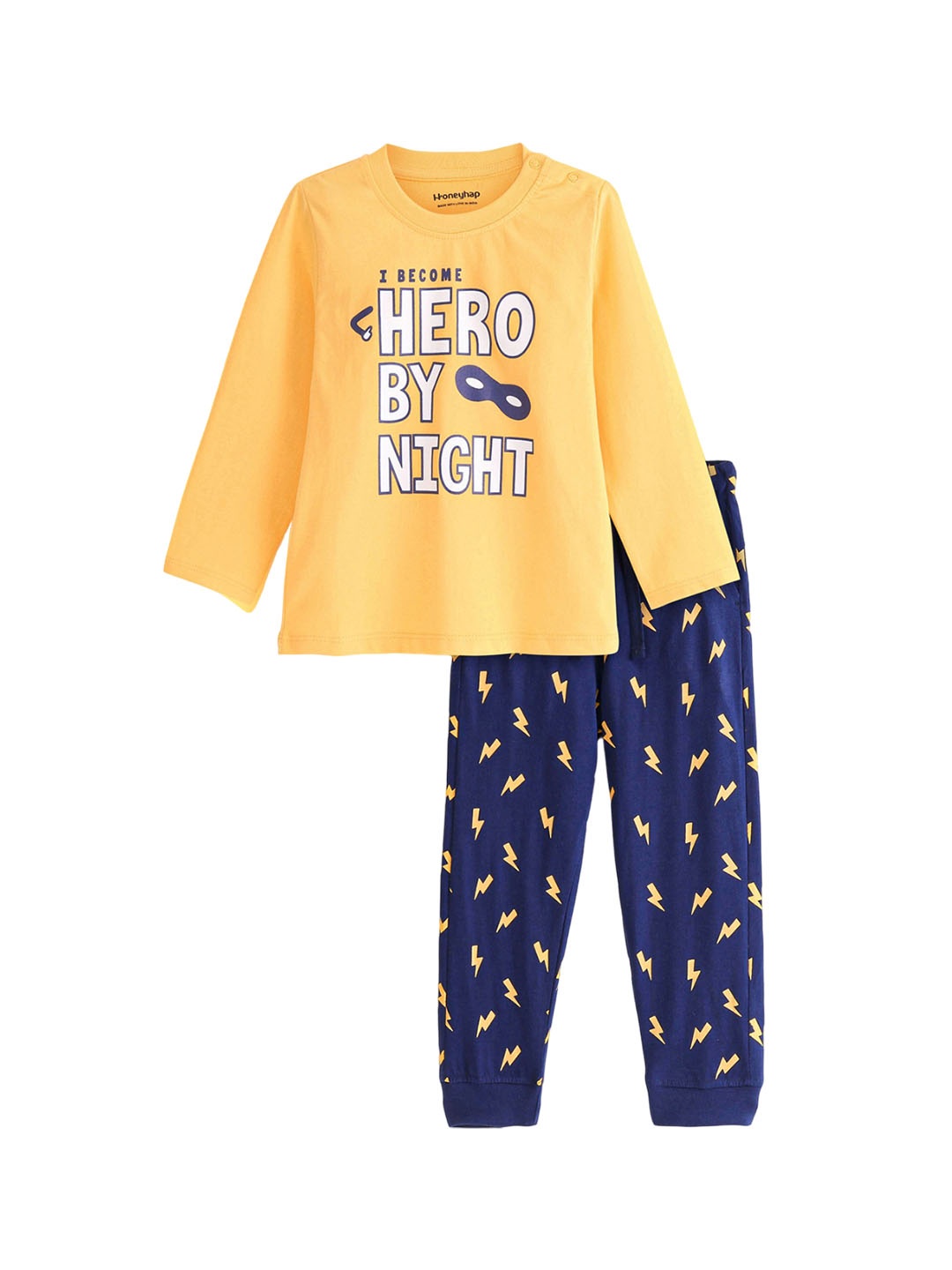 

Honeyhap Boys Typography Printed Bio Finish Pure Cotton Night suit, Yellow