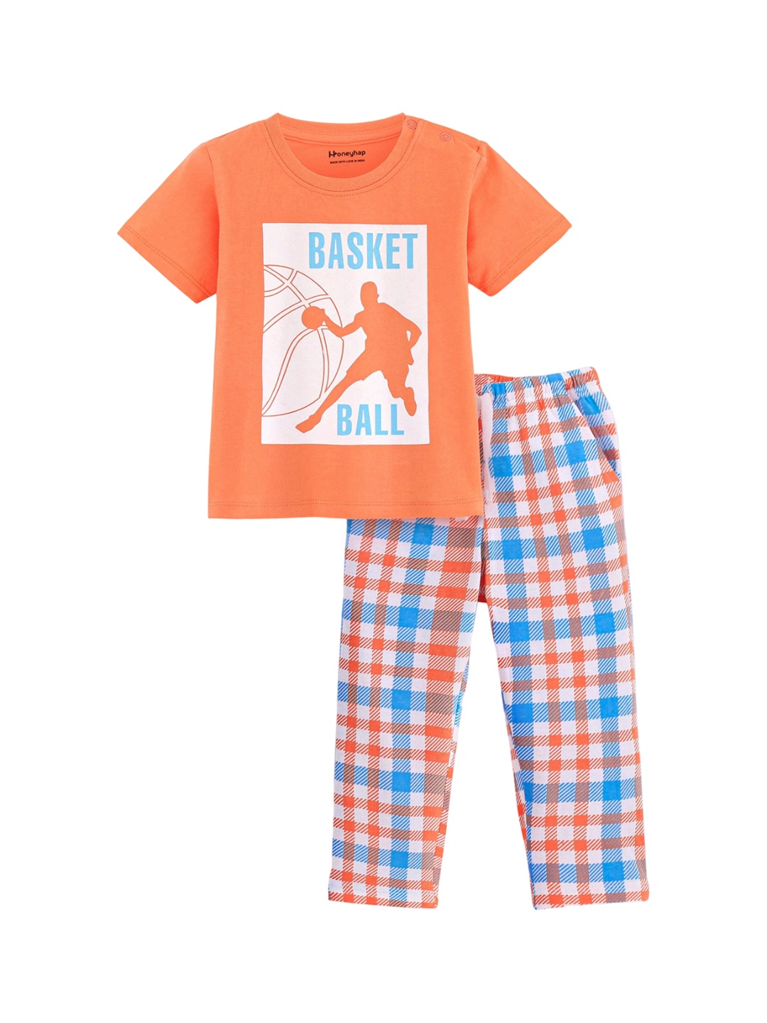 

Honeyhap Boys Graphic Printed Bio Finish Pure Cotton Night suit, Orange