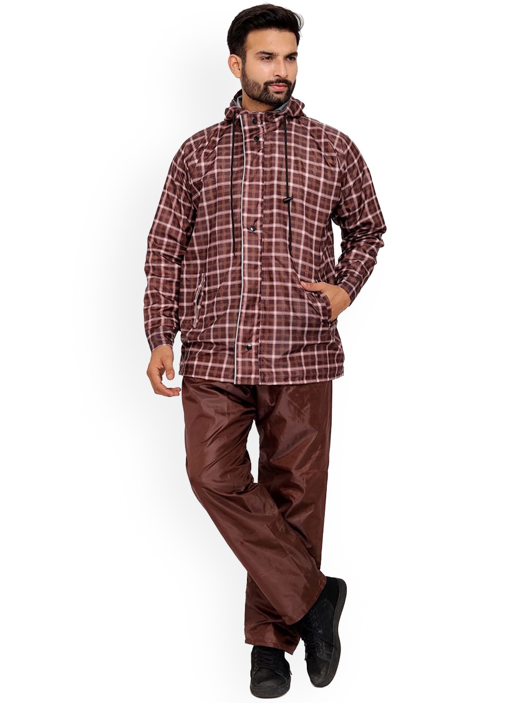 

THE CLOWNFISH Men Waterproof Double Layer Reversible Rain Suit, Brown
