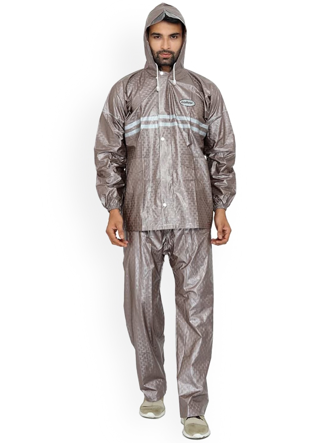 

THE CLOWNFISH Men Waterproof Hooded Rain Suit, Brown