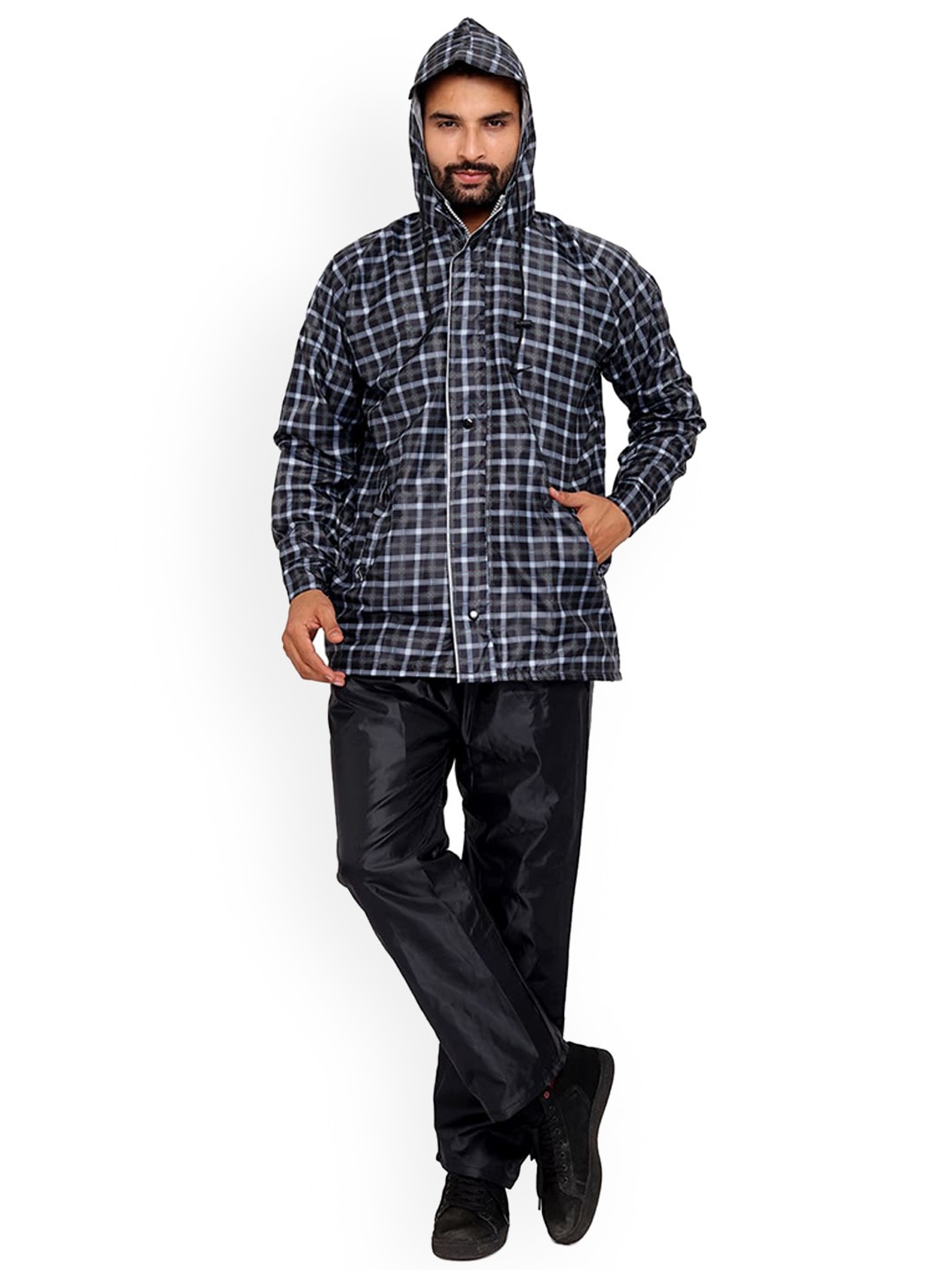 

THE CLOWNFISH Men Waterproof Double Layer Reversible Rain Suit, Black