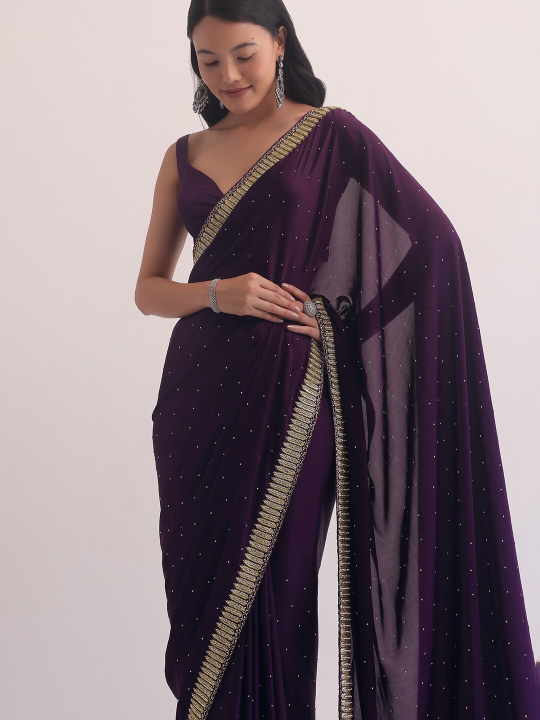 

KALKI Fashion Embellished Embroidered Satin Saree, Purple