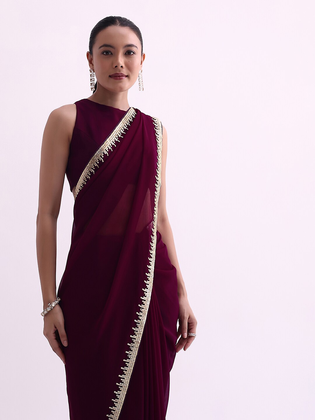 KALKI Fashion Beads and Stones Pure Georgette Saree, Maroon