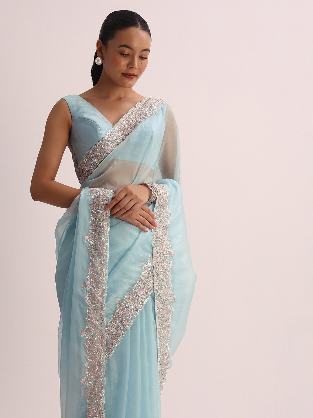 

KALKI Fashion Embroidered Organza Saree, Blue
