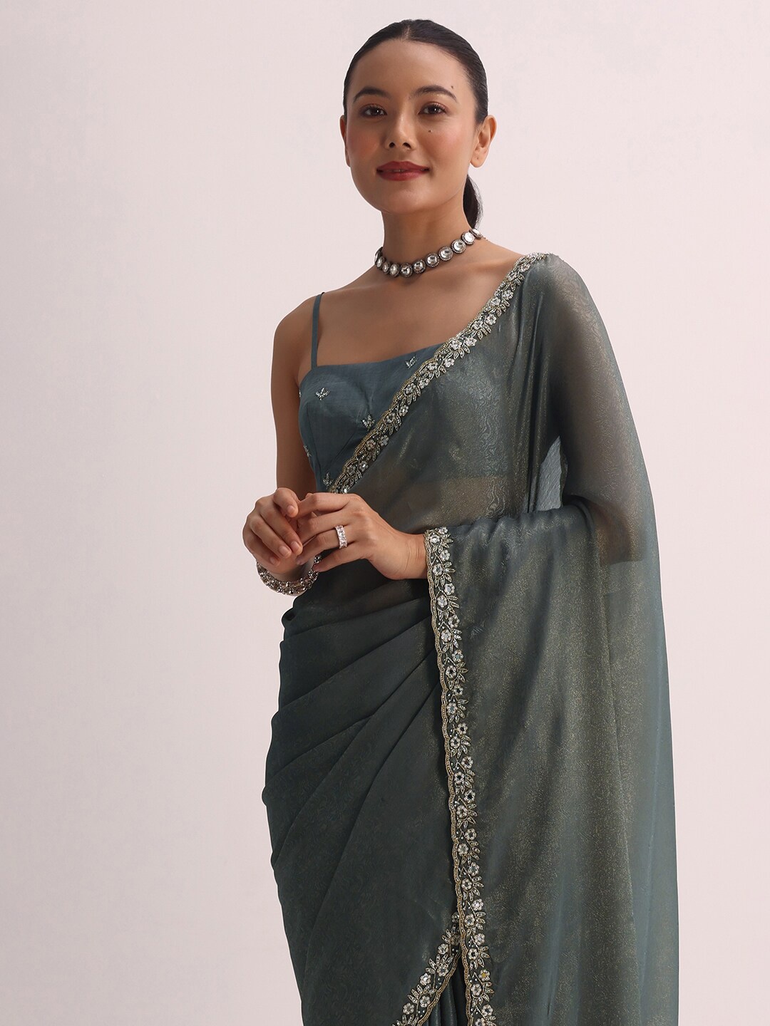 

KALKI Fashion Embroidered Silk Blend Saree, Grey