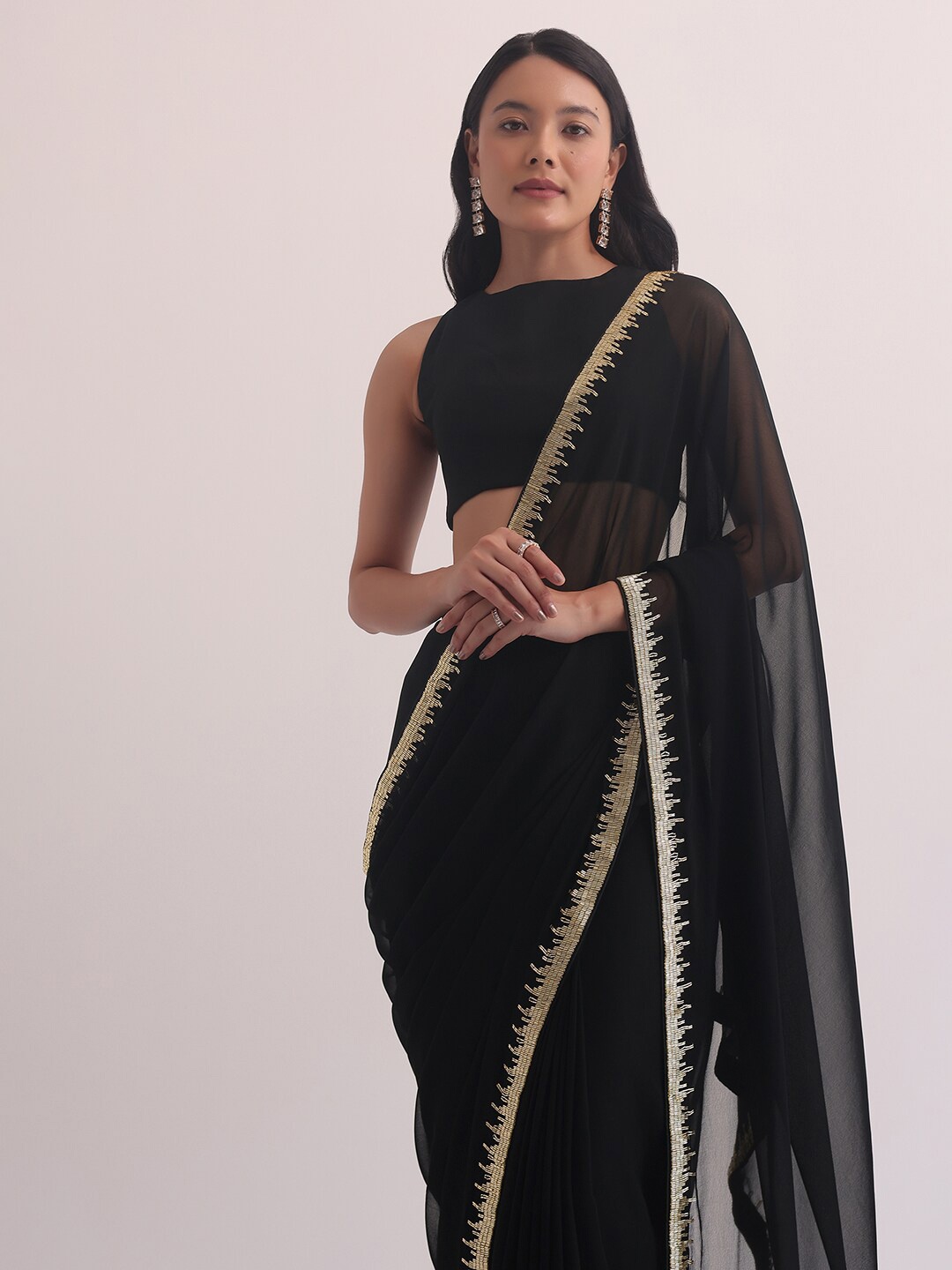 

KALKI Fashion Embroidered Pure Georgette Saree, Black