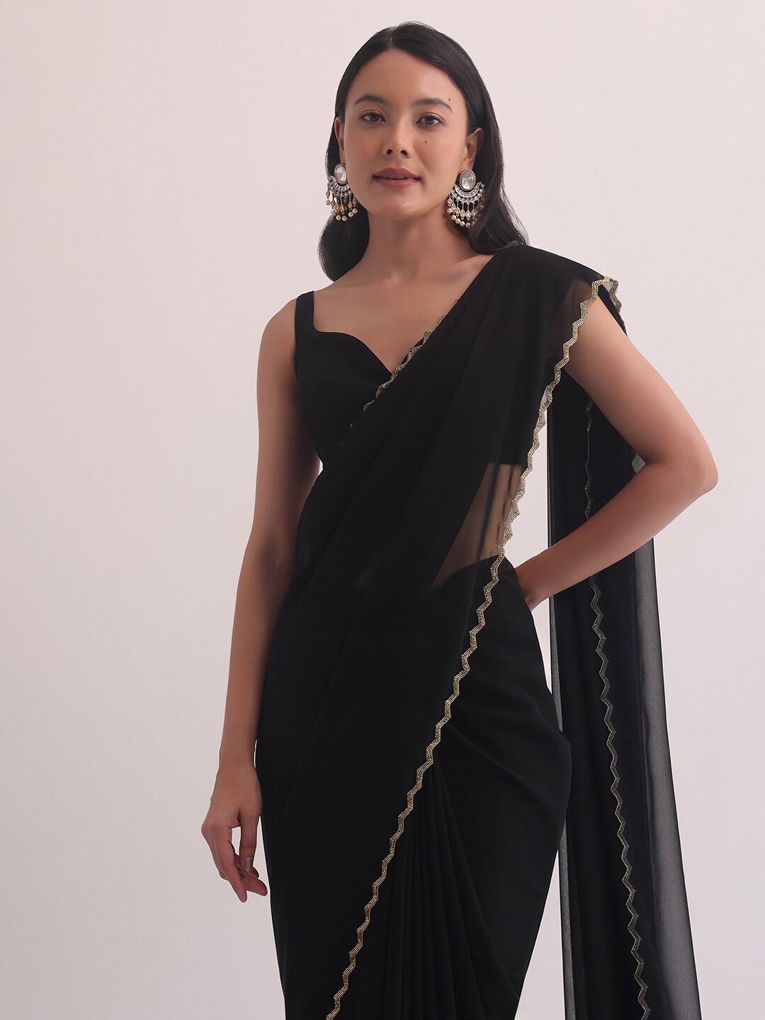 KALKI Fashion Beads and Stones Pure Georgette Saree, Black