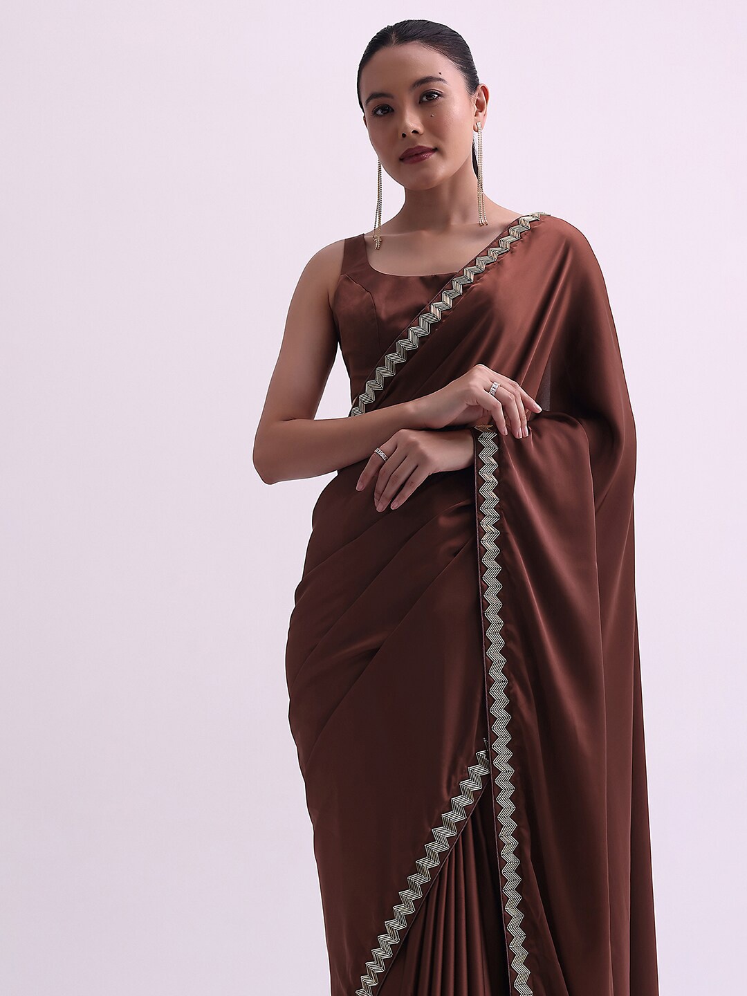 

KALKI Fashion Embroidered Satin Saree, Brown