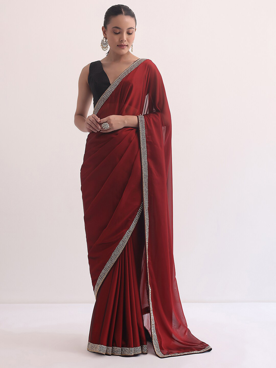 

KALKI Fashion Beads and Stones Satin Saree, Red