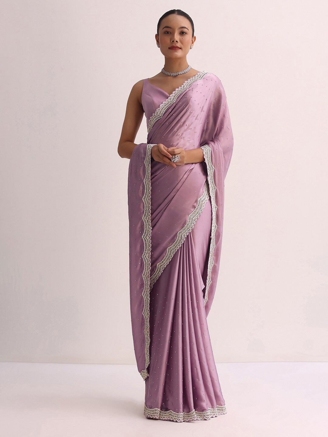 

KALKI Fashion Embellished Beads and Stones Satin Saree, Purple