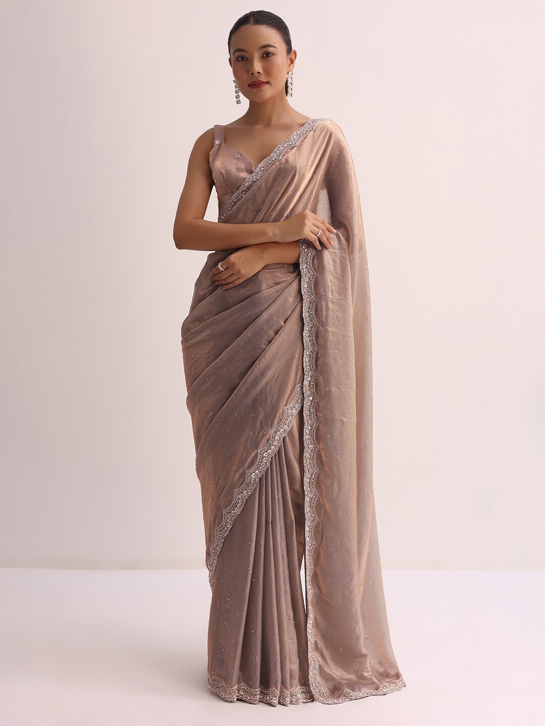 

KALKI Fashion Embellished Beads and Stones Tissue Saree, Copper