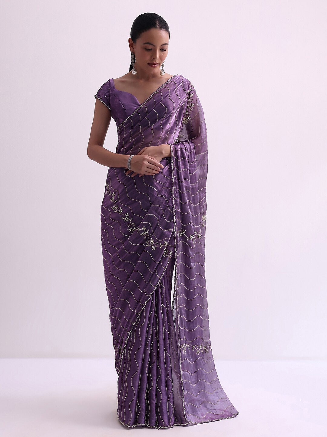 

KALKI Fashion Embellished Beads and Stones Tissue Saree, Purple