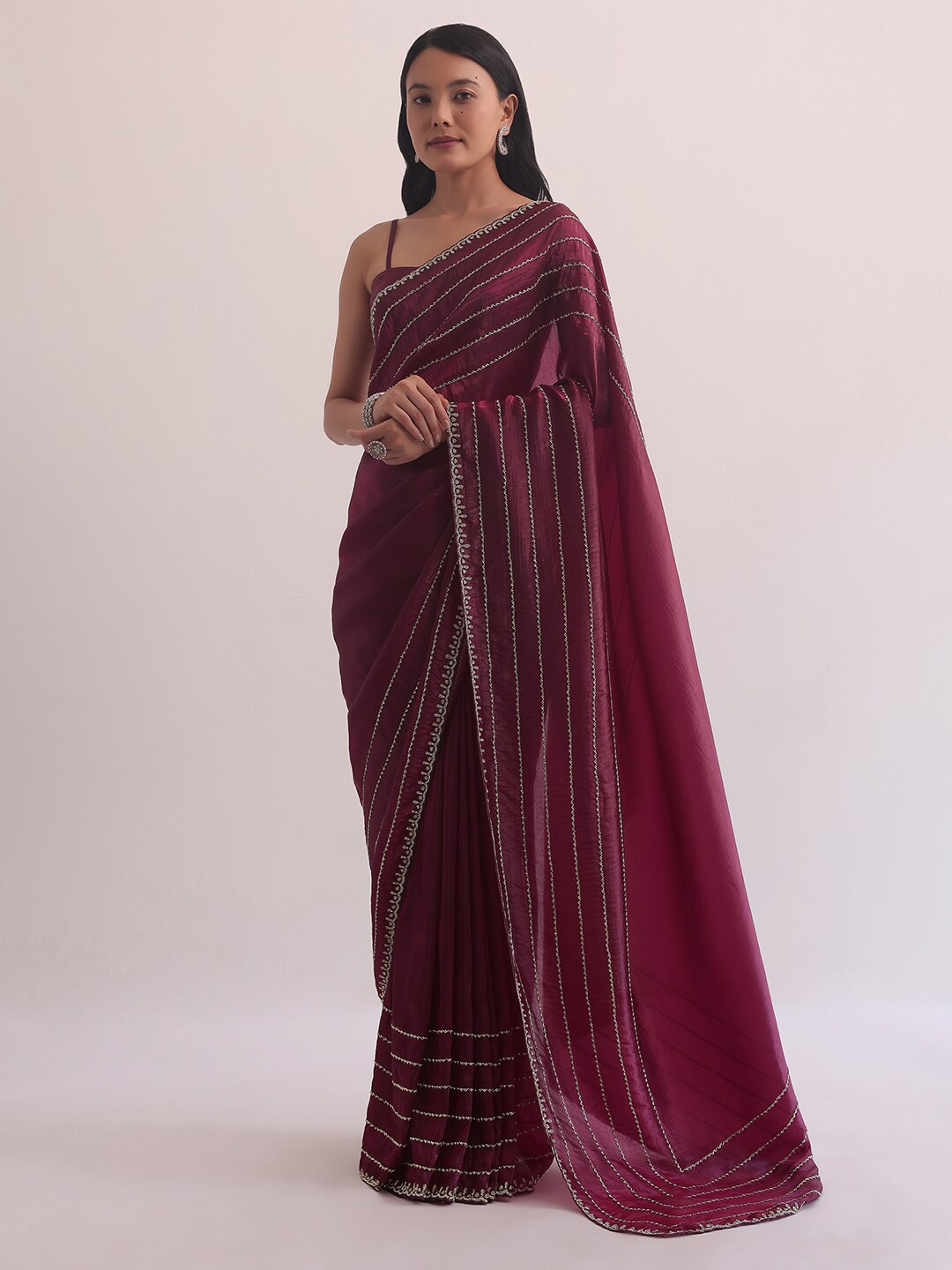 

KALKI Fashion Embellished Beads and Stones Saree, Red