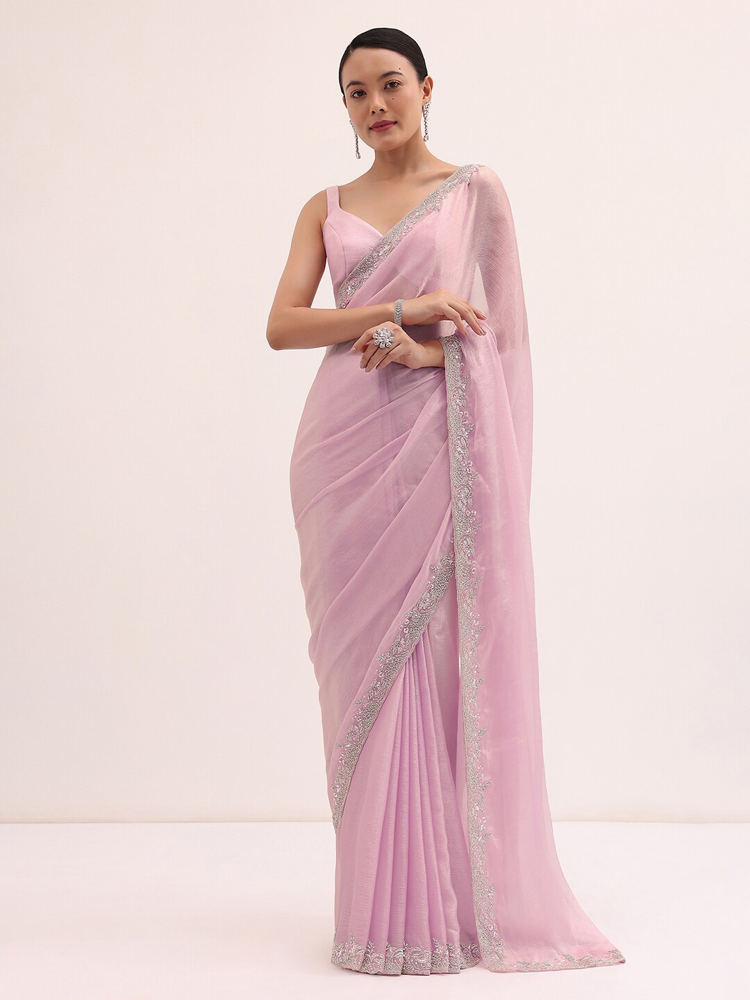 

KALKI Fashion Beads and Stones Pure Chiffon Saree, Pink