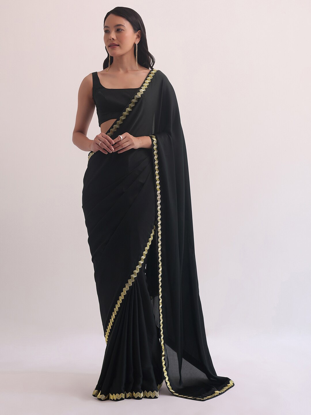 

KALKI Fashion Embroidered Satin Saree, Black