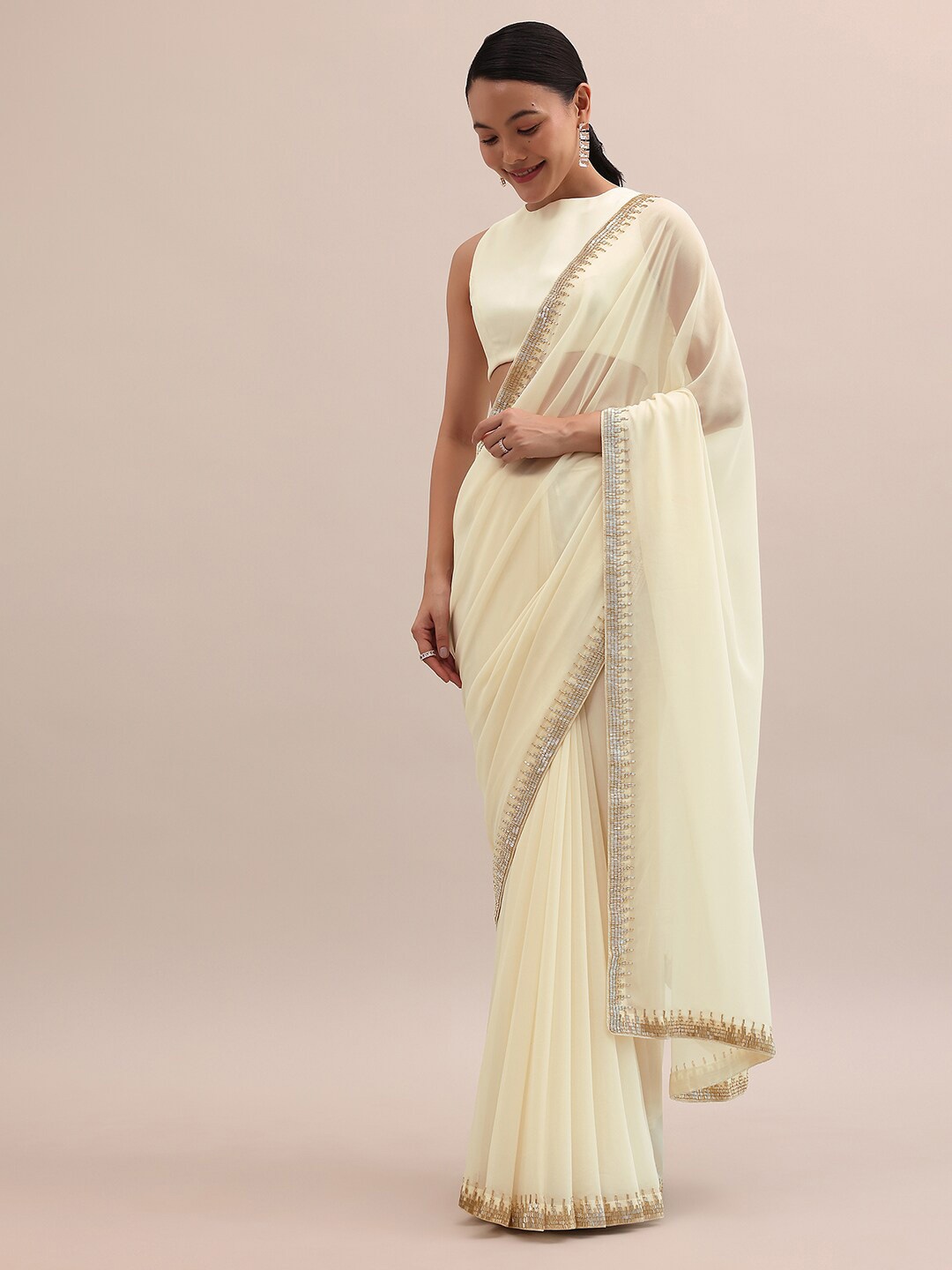 

KALKI Fashion Beads and Stones Pure Georgette Saree, Off white
