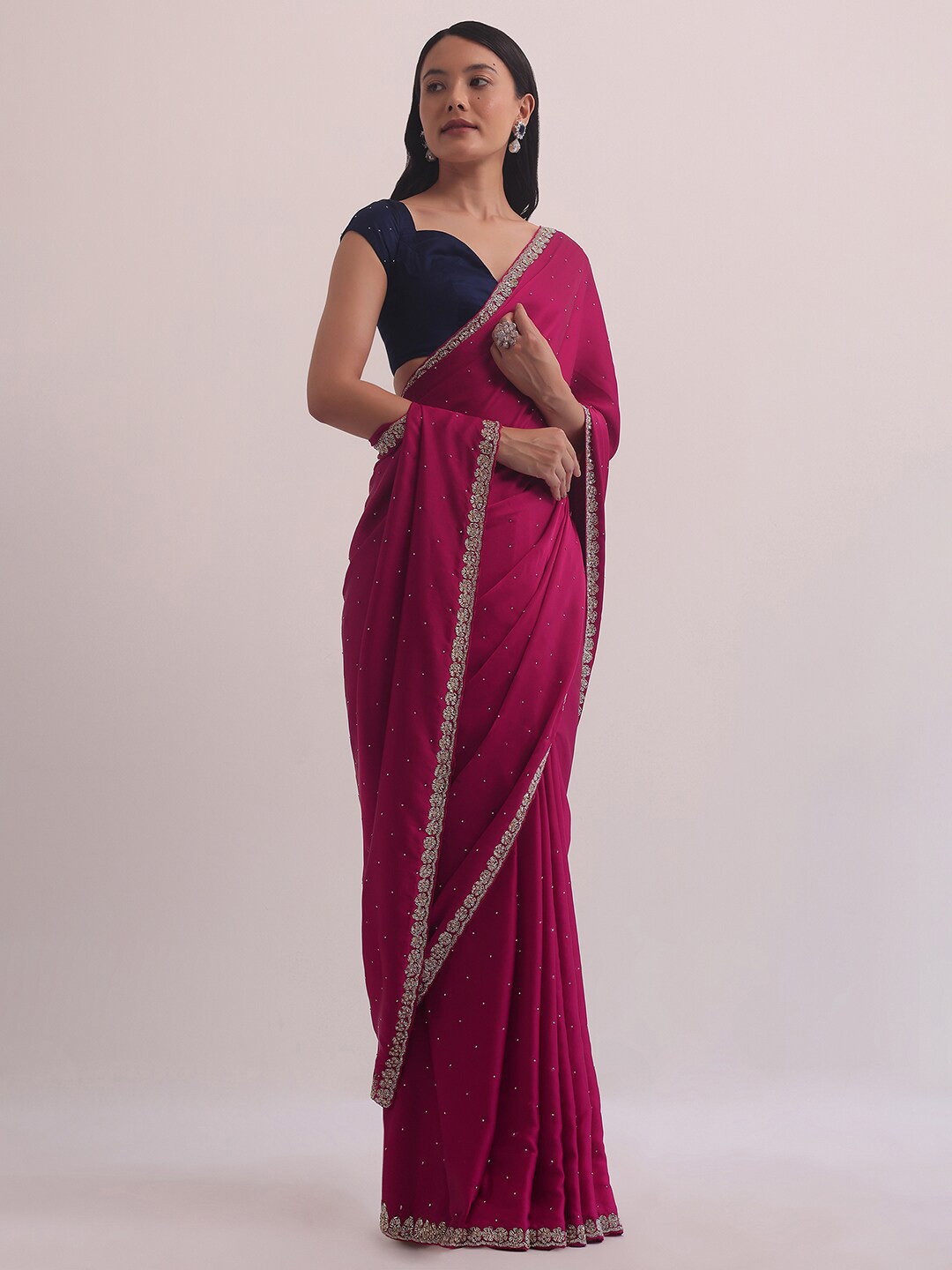 

KALKI Fashion Embellished Beads and Stones Satin Saree, Magenta