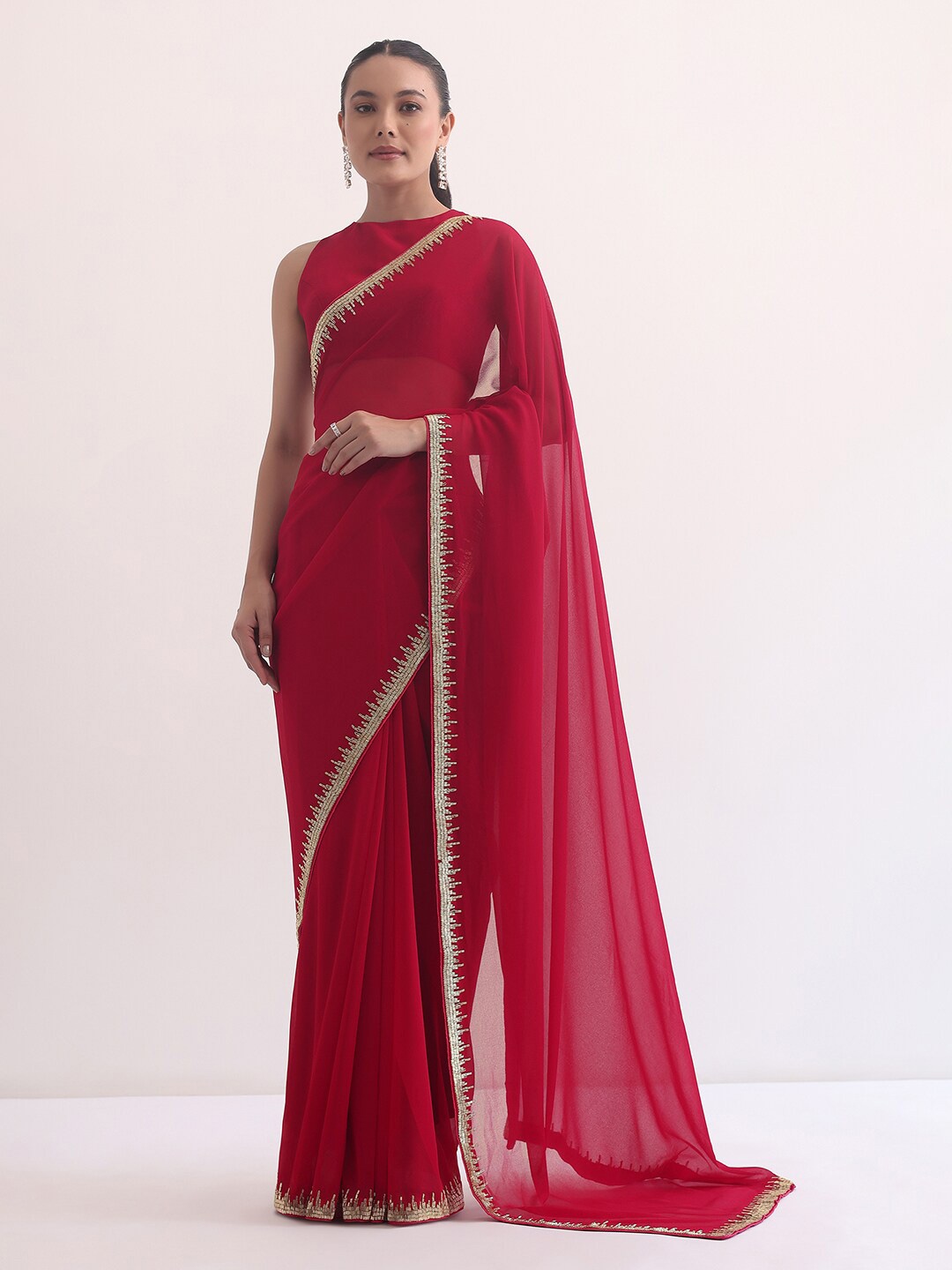 

KALKI Fashion Embroidered Pure Georgette Saree, Red