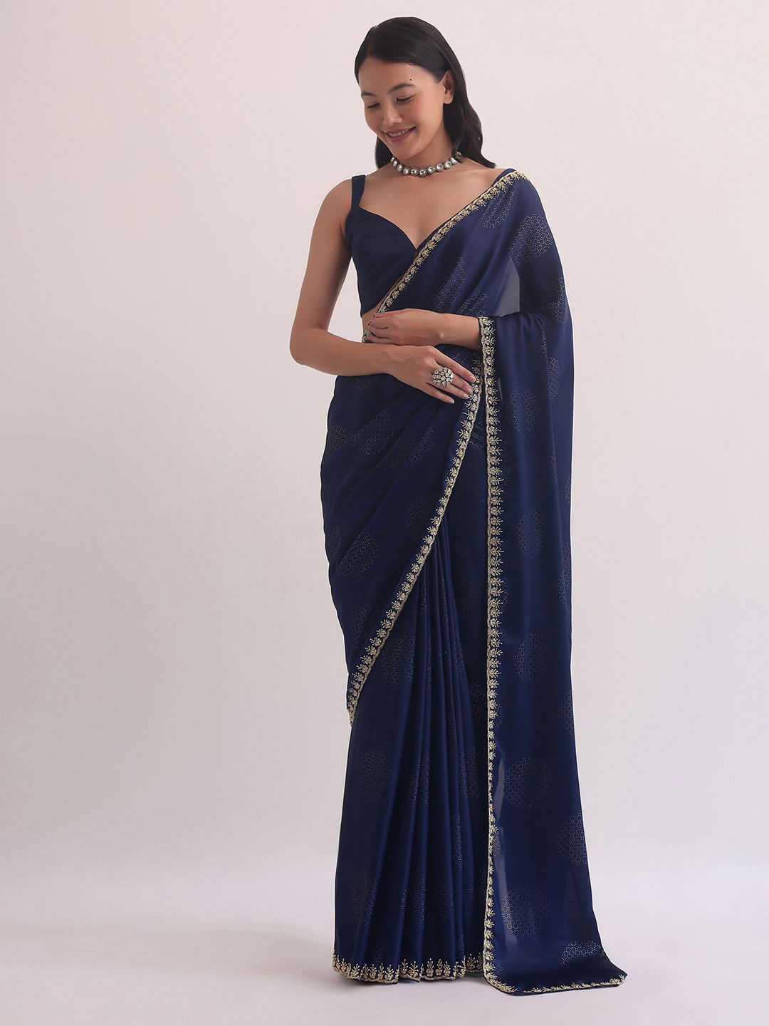 

KALKI Fashion Embellished Embroidered Satin Saree, Blue