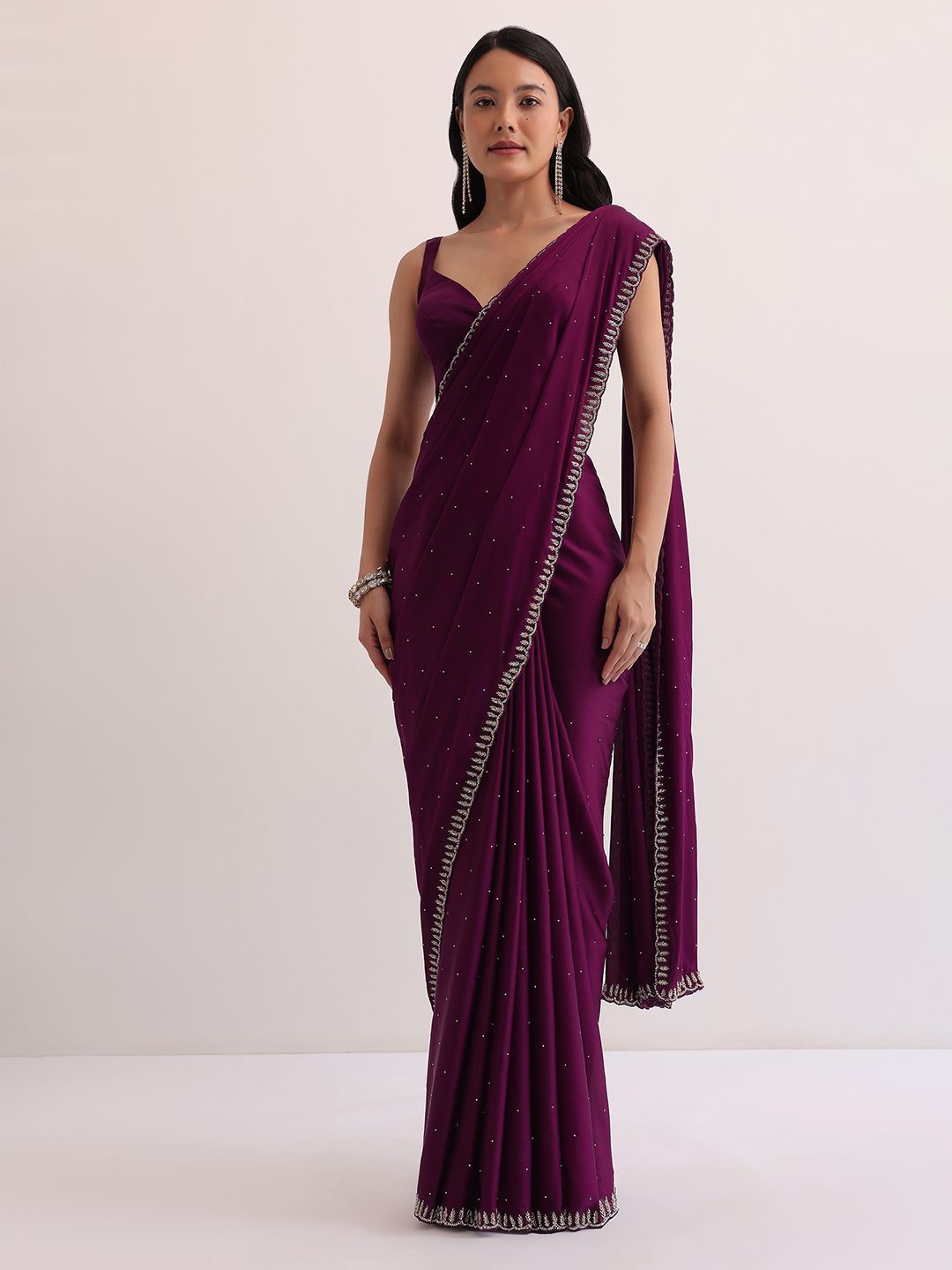

KALKI Fashion Embellished Beads and Stones Satin Saree, Maroon