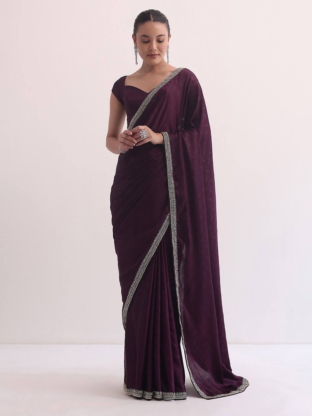

KALKI Fashion Embellished Beads and Stones Satin Saree, Burgundy