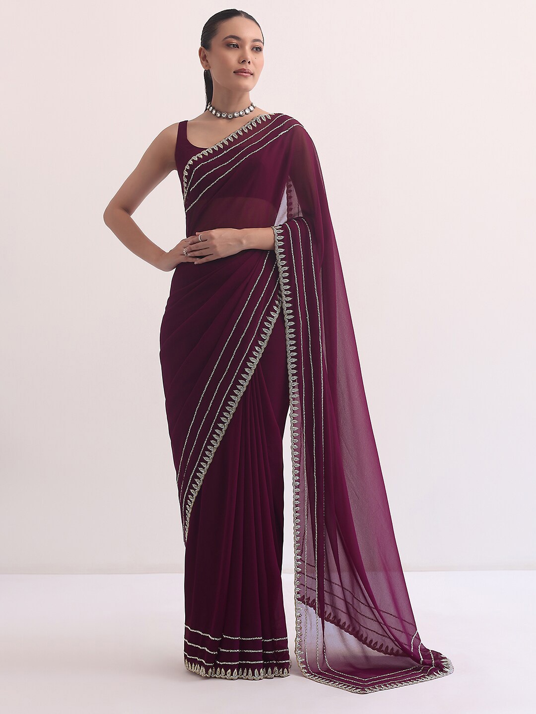 

KALKI Fashion Beads and Stones Pure Georgette Saree, Maroon