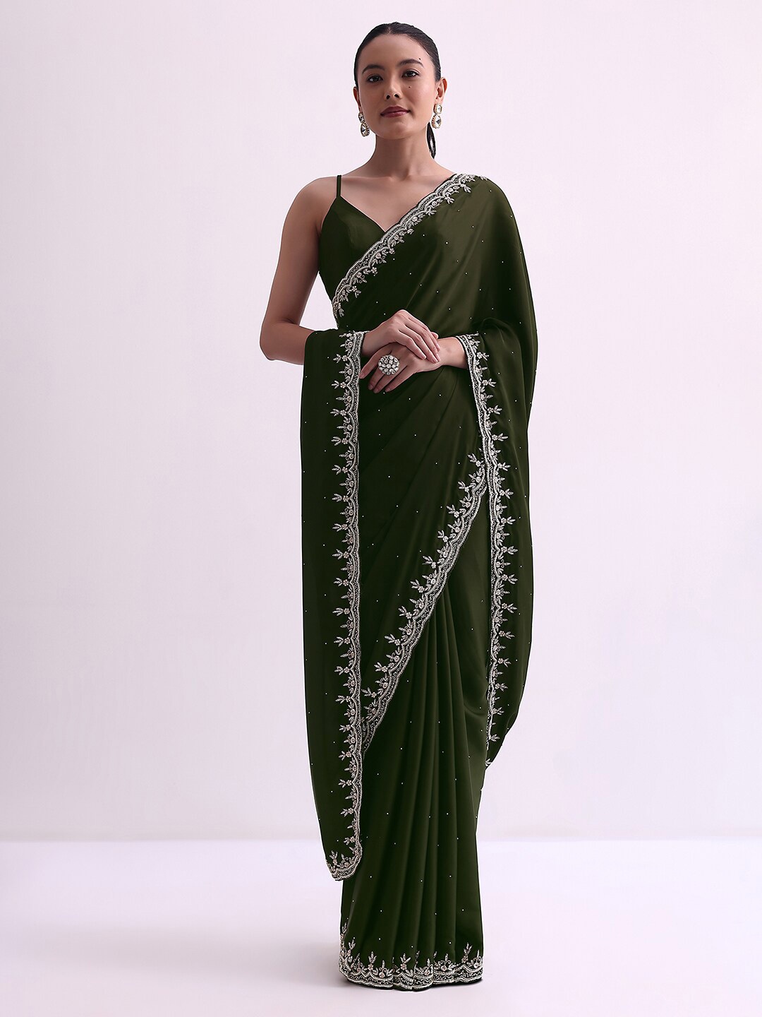 

KALKI Fashion Embroidered Satin Saree, Green