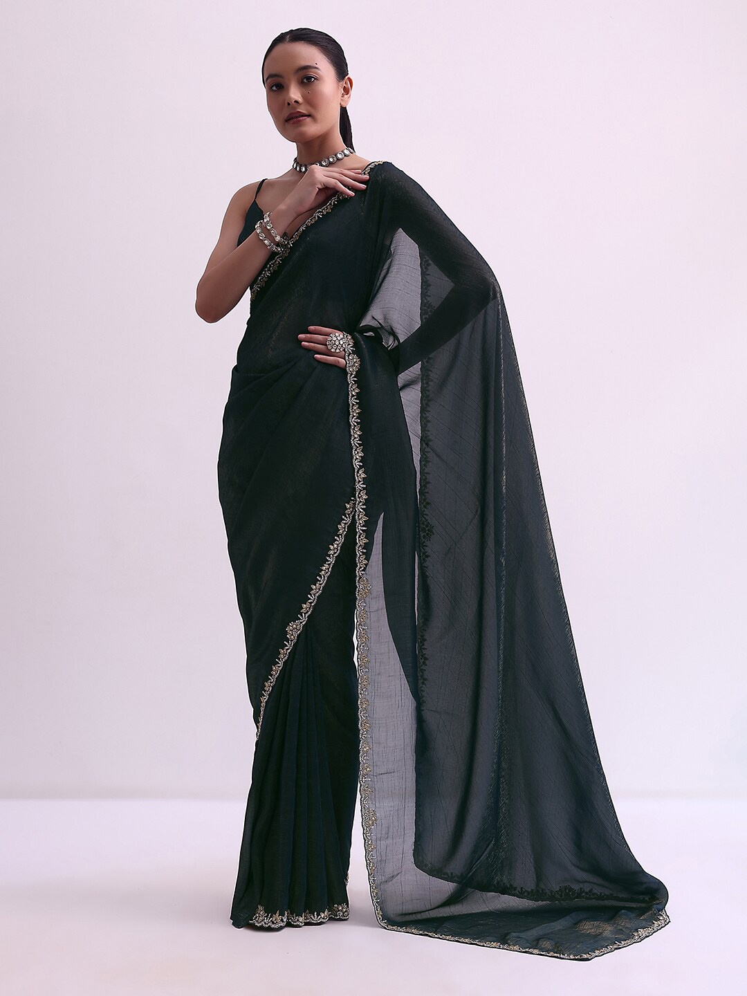 

KALKI Fashion Embroidered Pure Silk Saree, Blue