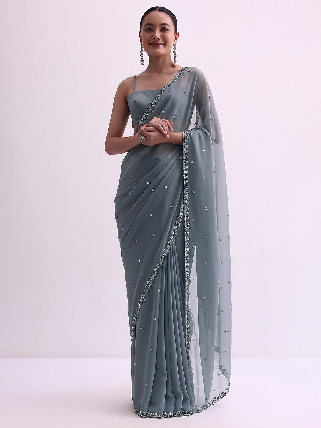 

KALKI Fashion Embellished Sequinned Pure Georgette Saree, Grey