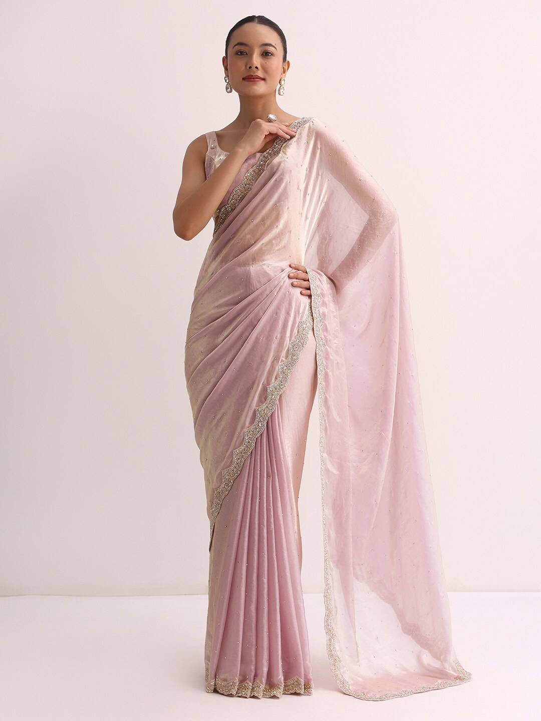 

KALKI Fashion Embellished Beads and Stones Tissue Saree, Pink