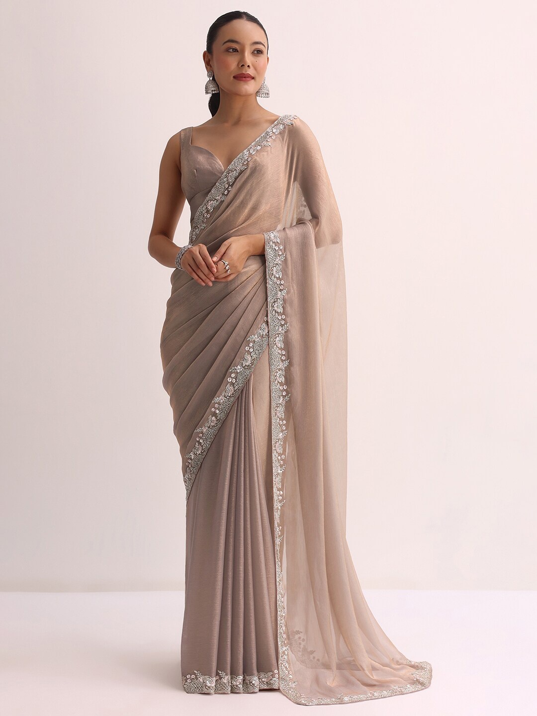 

KALKI Fashion Beads and Stones Pure Chiffon Saree, Beige