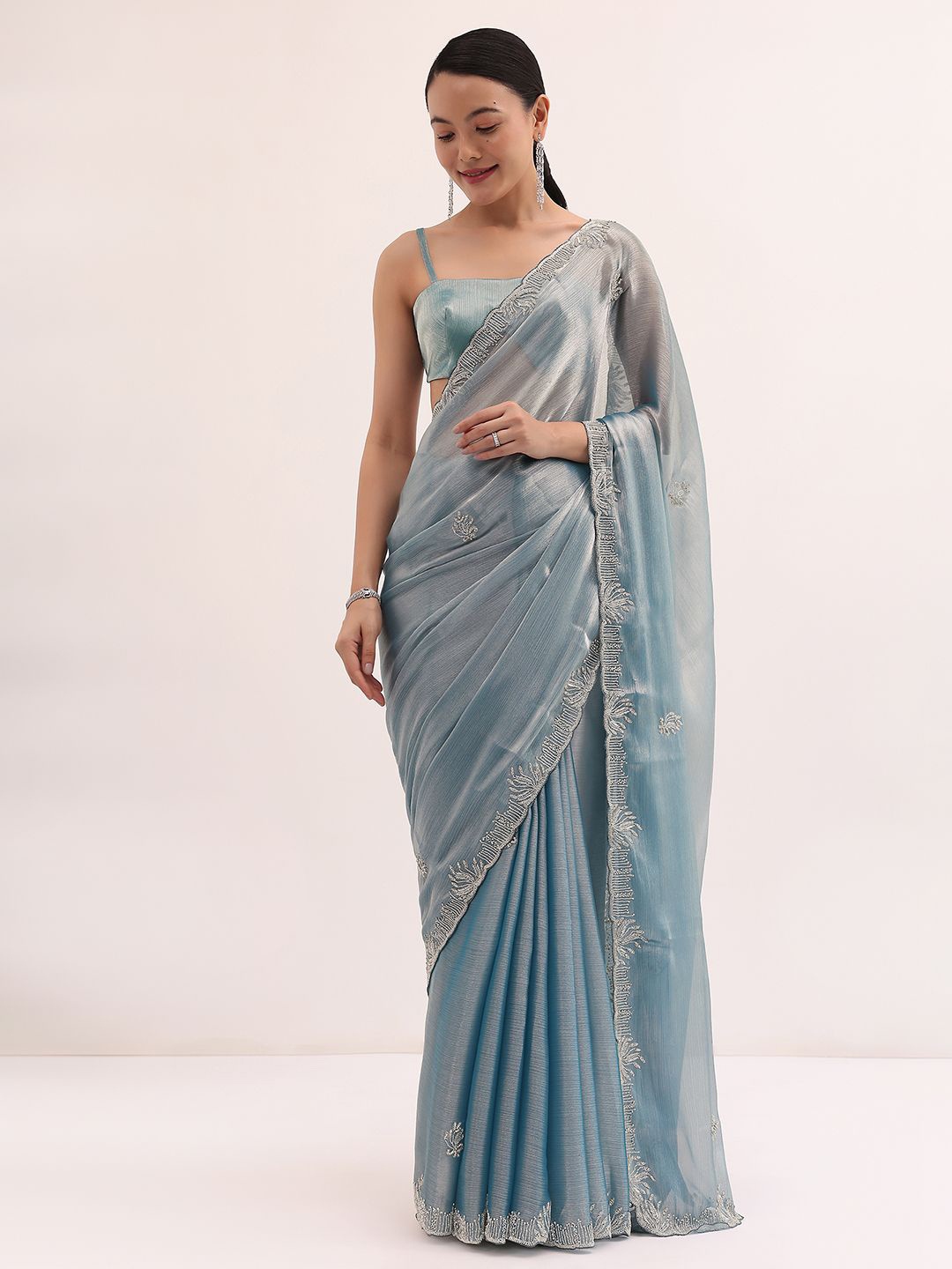 

KALKI Fashion Embellished Embroidered Silk Blend Saree, Blue